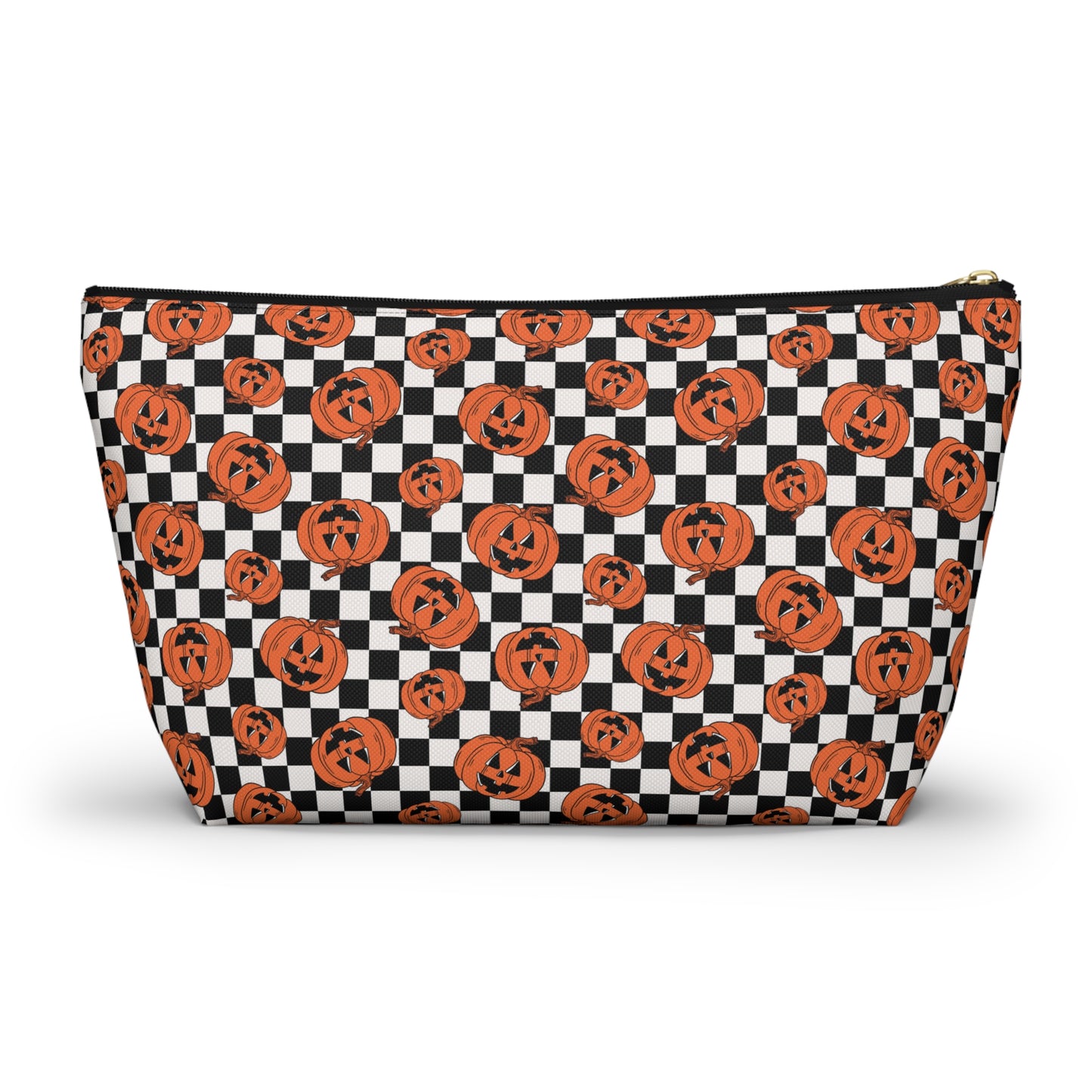 Jack-O-Lantern Pumpkin Checkerboard Halloween Accessory Pouch w T-bottom