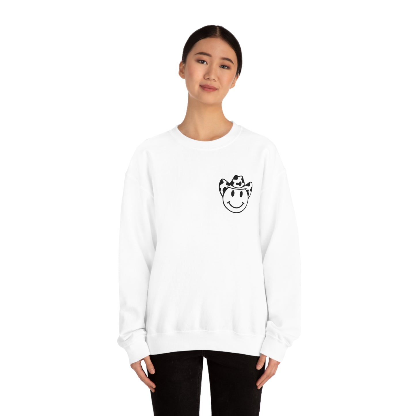 "Smiley Face HOWDY" (Front and Back Design) - Unisex Heavy Blend™ Crewneck Sweatshirt