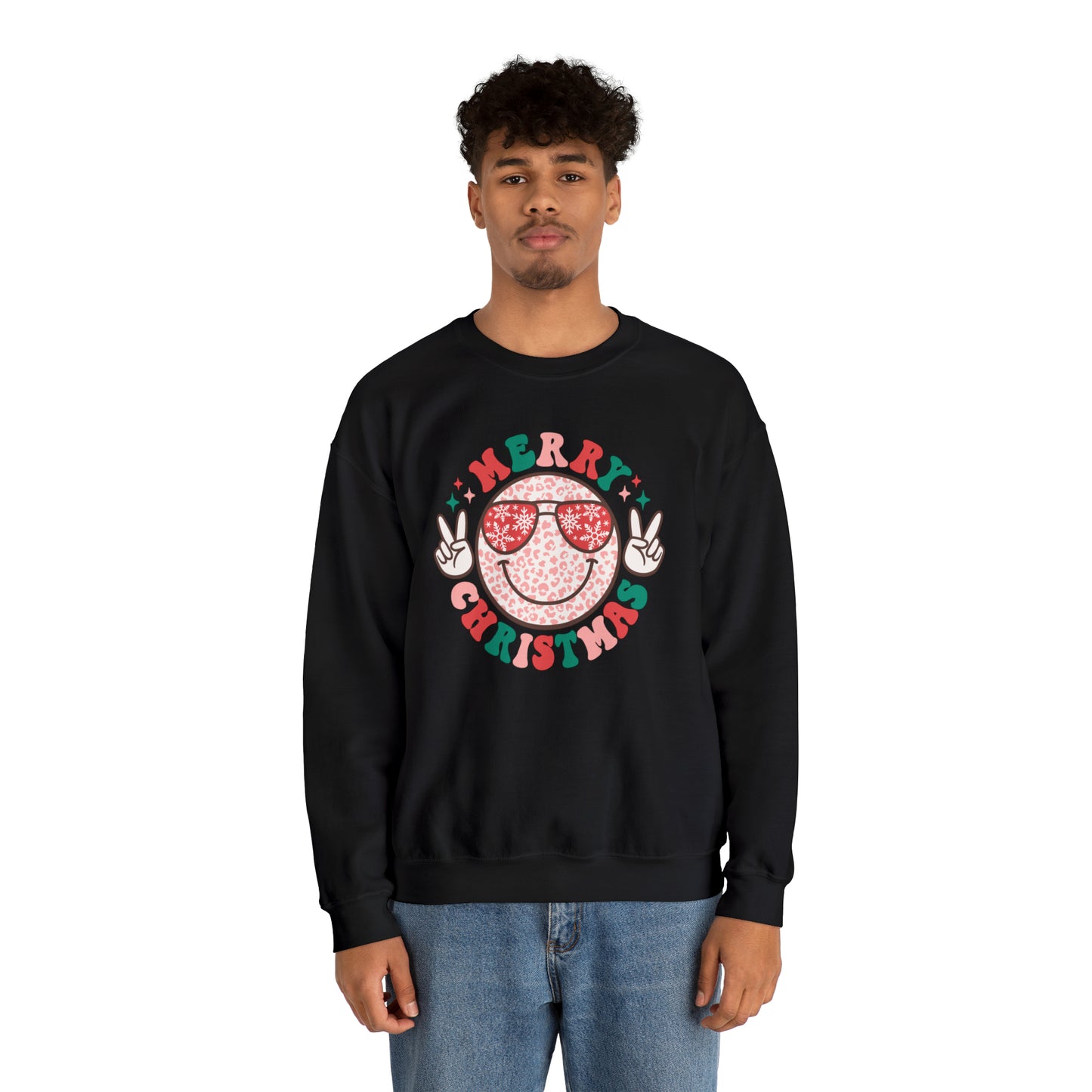 Merry Christmas Peace Smiley Face Unisex Heavy Blend™ Crewneck Sweatshirt
