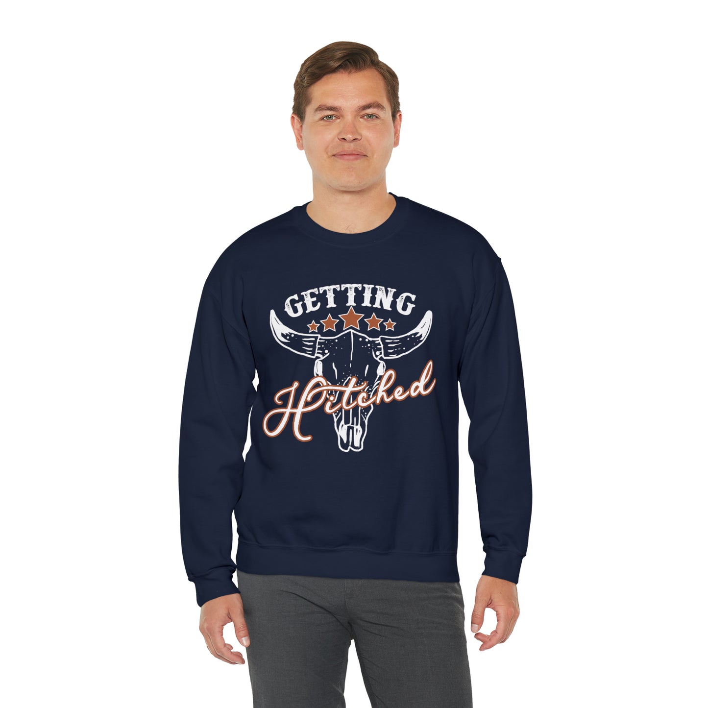 Vintage Getting Hitched Bride Unisex Heavy Blend™ Crewneck Sweatshirt - White Ink