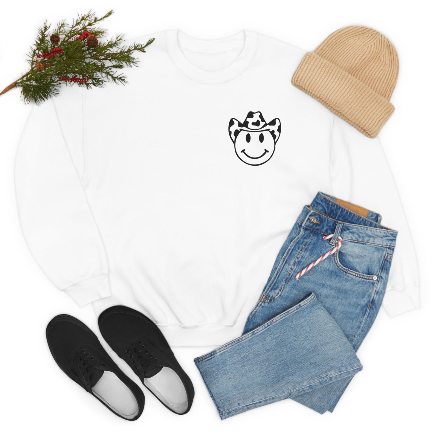 "Smiley Face HOWDY" (Front and Back Design) - Unisex Heavy Blend™ Crewneck Sweatshirt