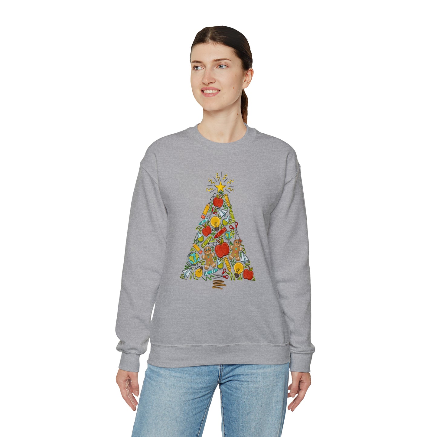 Teacher Supplies Christmas Tree Heavyweight Crewneck Sweatshirt