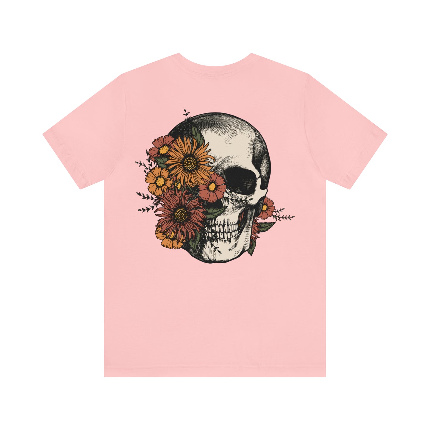 Floral Skeleton Head Front and Back Design T-Shirt
