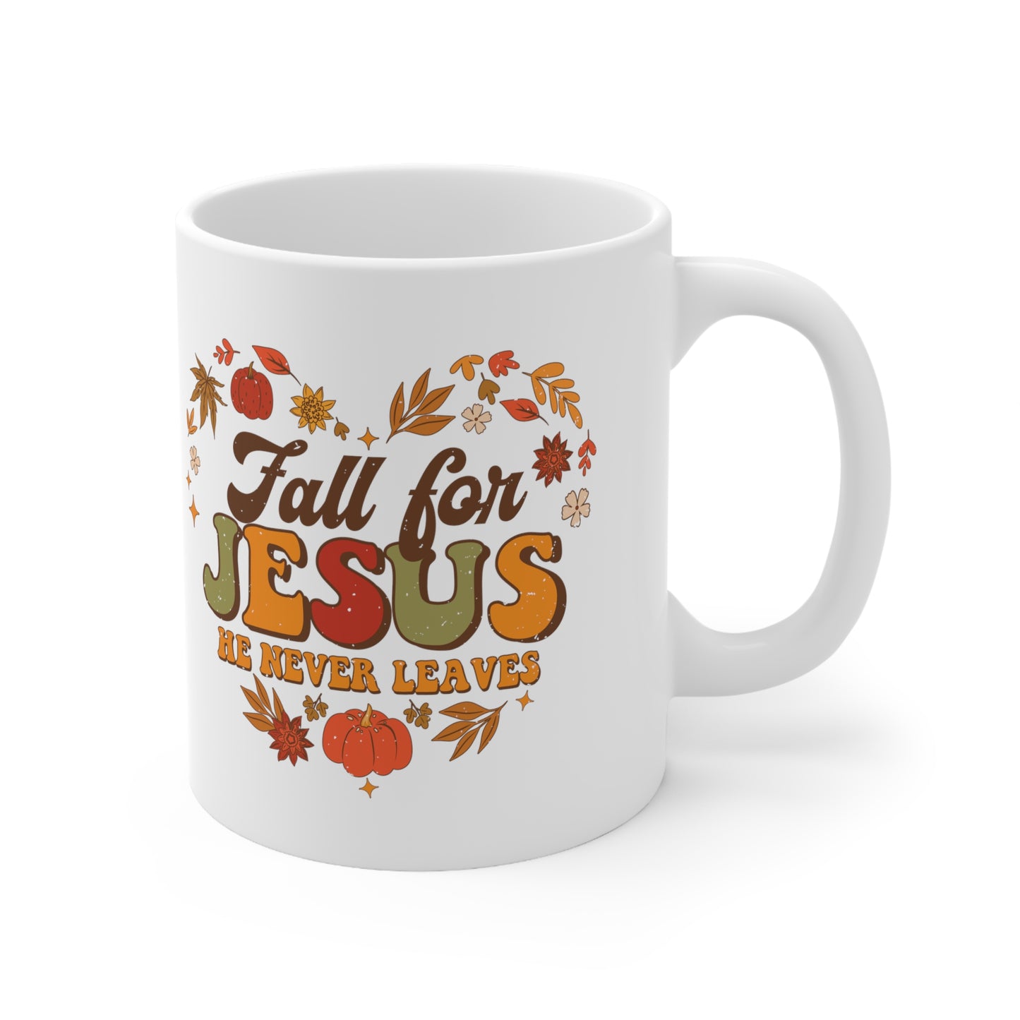 Fall for Jesus Heart Made of Leaves Ceramic Mug 11oz