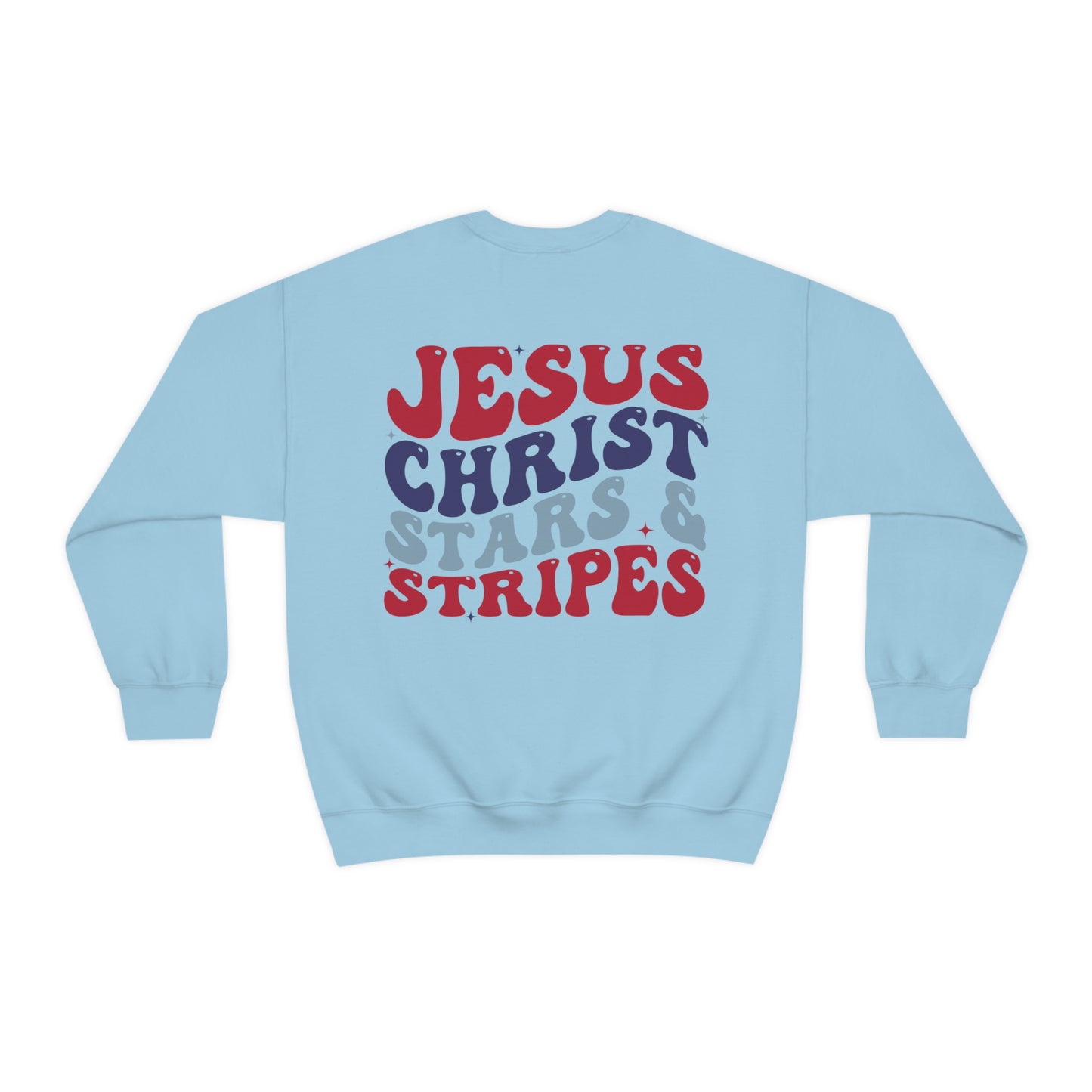 "Jesus Christ and Stars and Stripes" (Front & Back Design) - Unisex Heavy Blend™ Crewneck Sweatshirt
