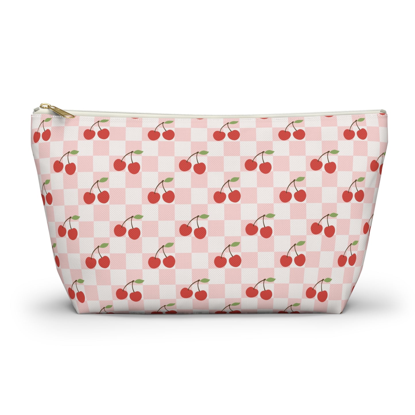 Checkered Cherries Print Design Accessory Pouch w T-bottom