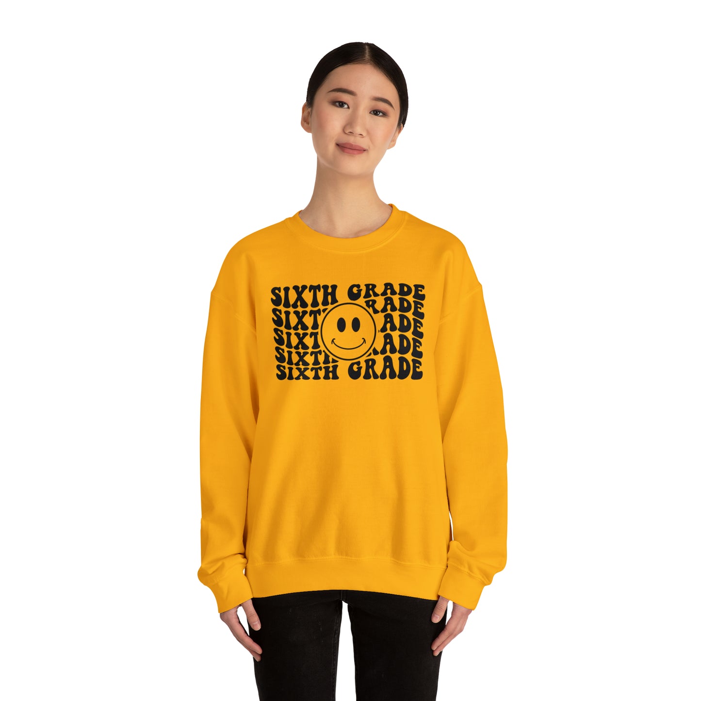 6th Grade Smiley Face Black Logo Unisex Heavy Blend™ Crewneck Sweatshirt