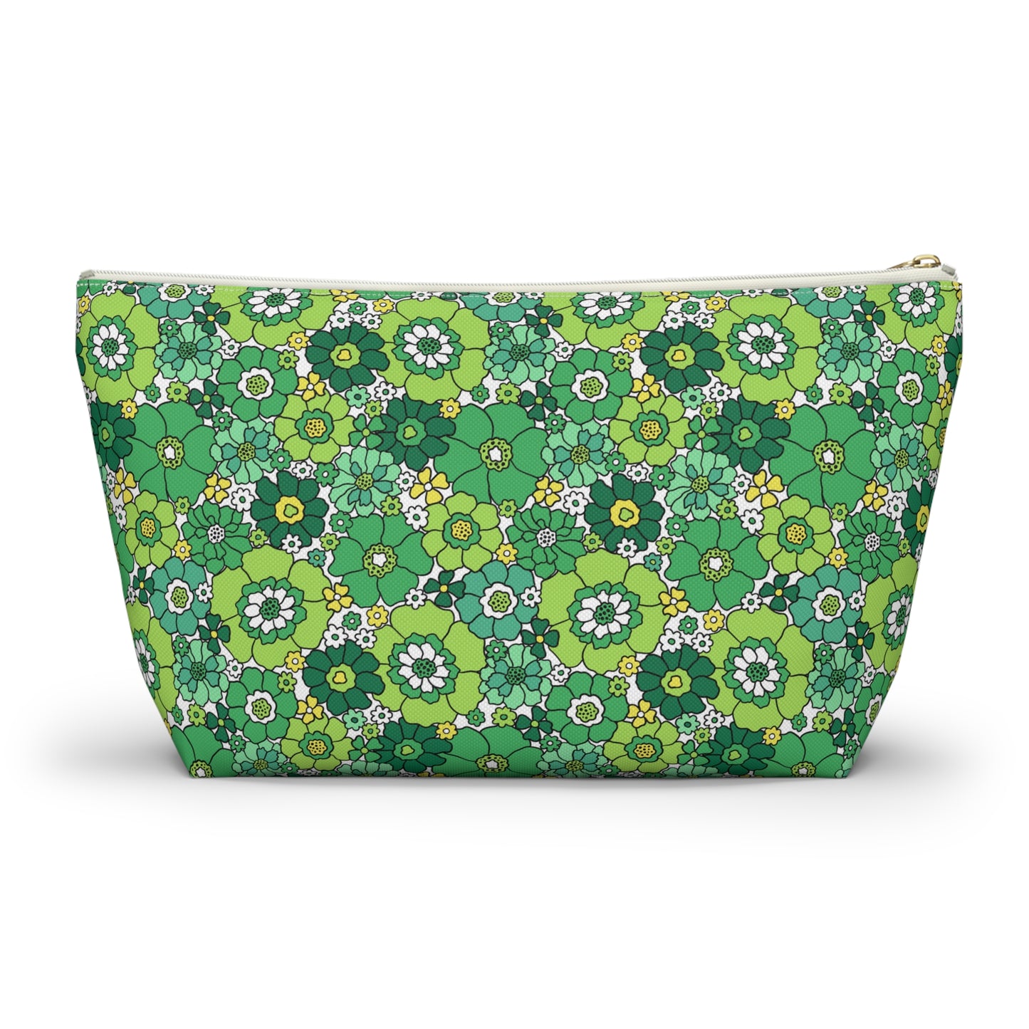 St. Patrick's Day Green Floral Print Design Accessory Pouch w T-bottom