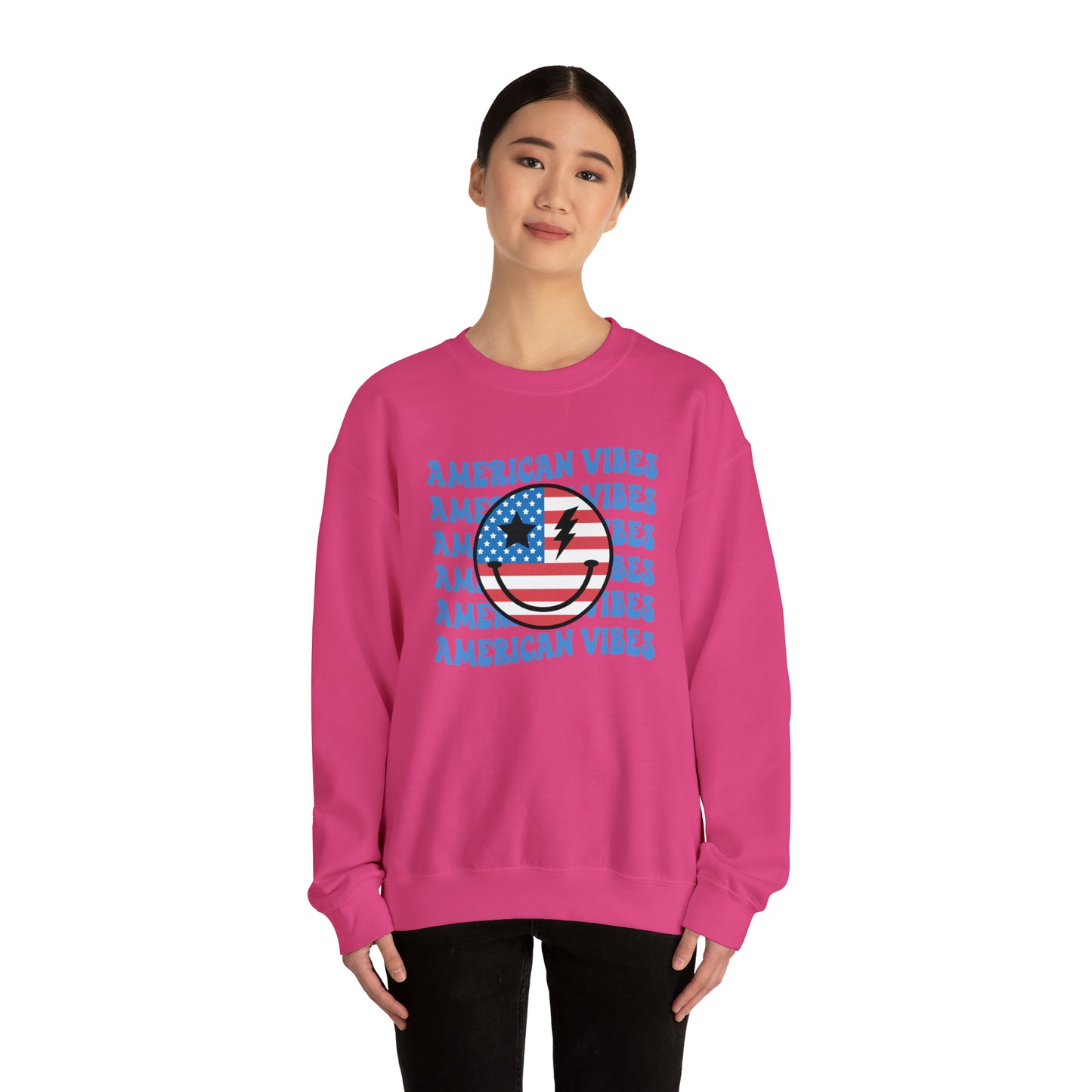 USA American Vibes Flag Smiley Face Heavy Blend™ Crewneck Sweatshirt