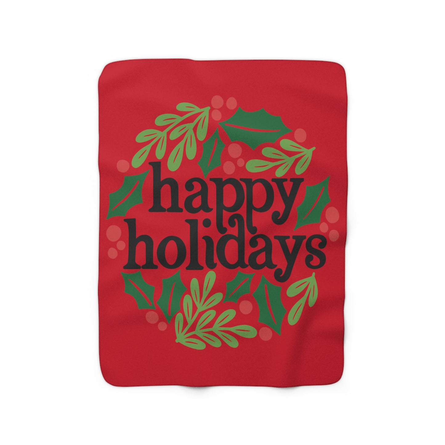 Happy Holidays Evergreen Wreath Sherpa Fleece Blanket