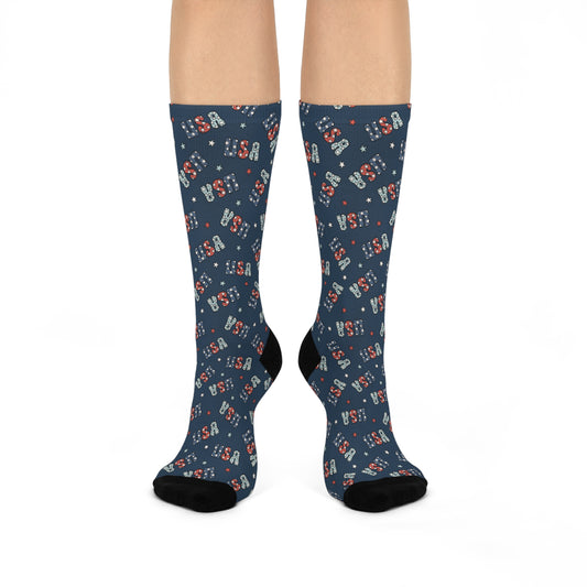 USA America 4th of July  Cushioned Crew Socks - White