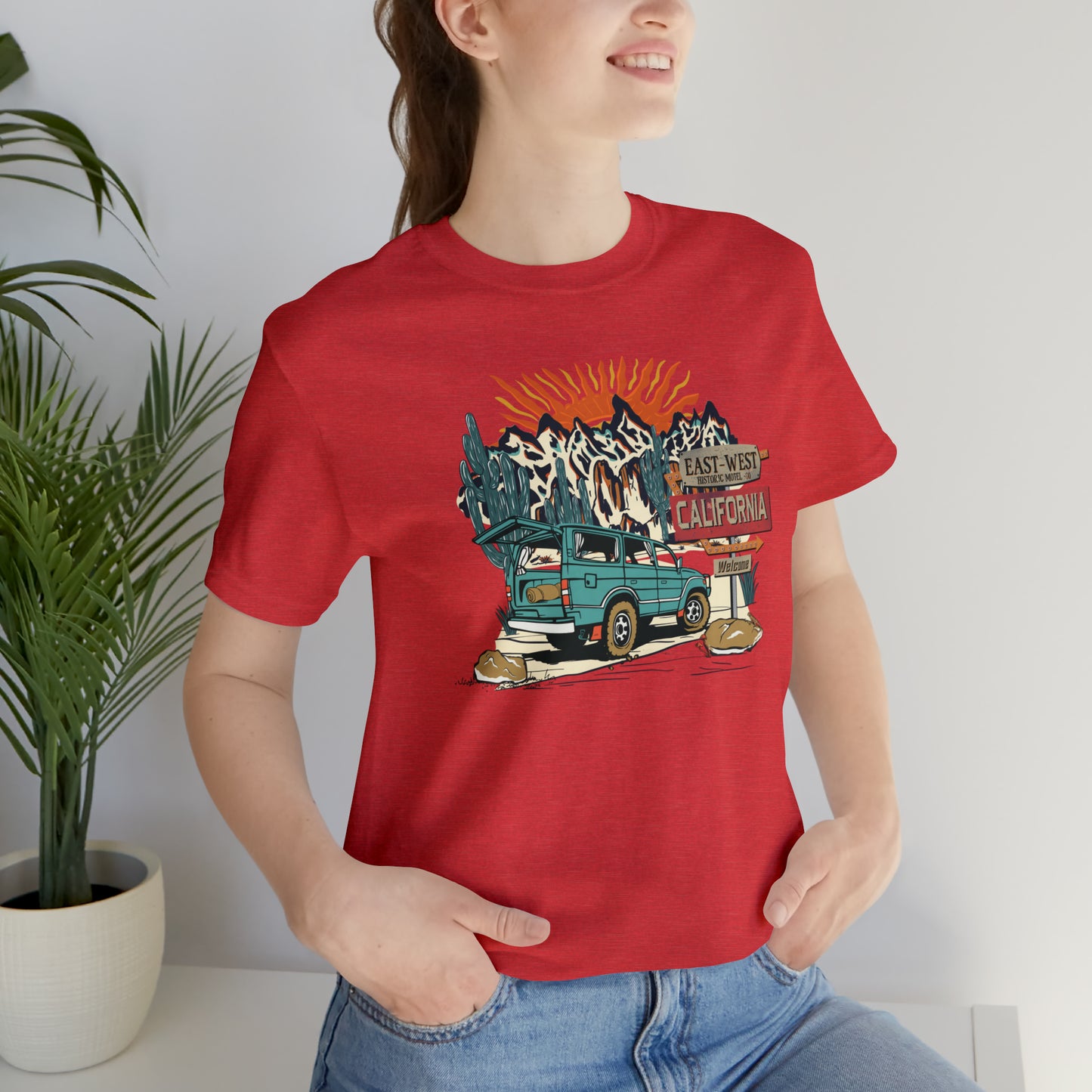 Vintage Mountain Scene with Bronco Unisex Jersey Short Sleeve Tee