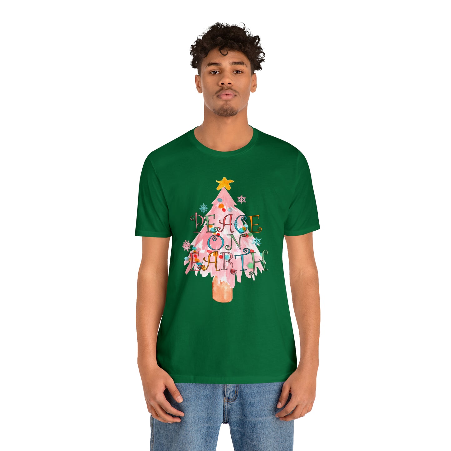 Peace on Earth Christmas/ Holiday Bella Jersey Short Sleeve Tee (Unisex)
