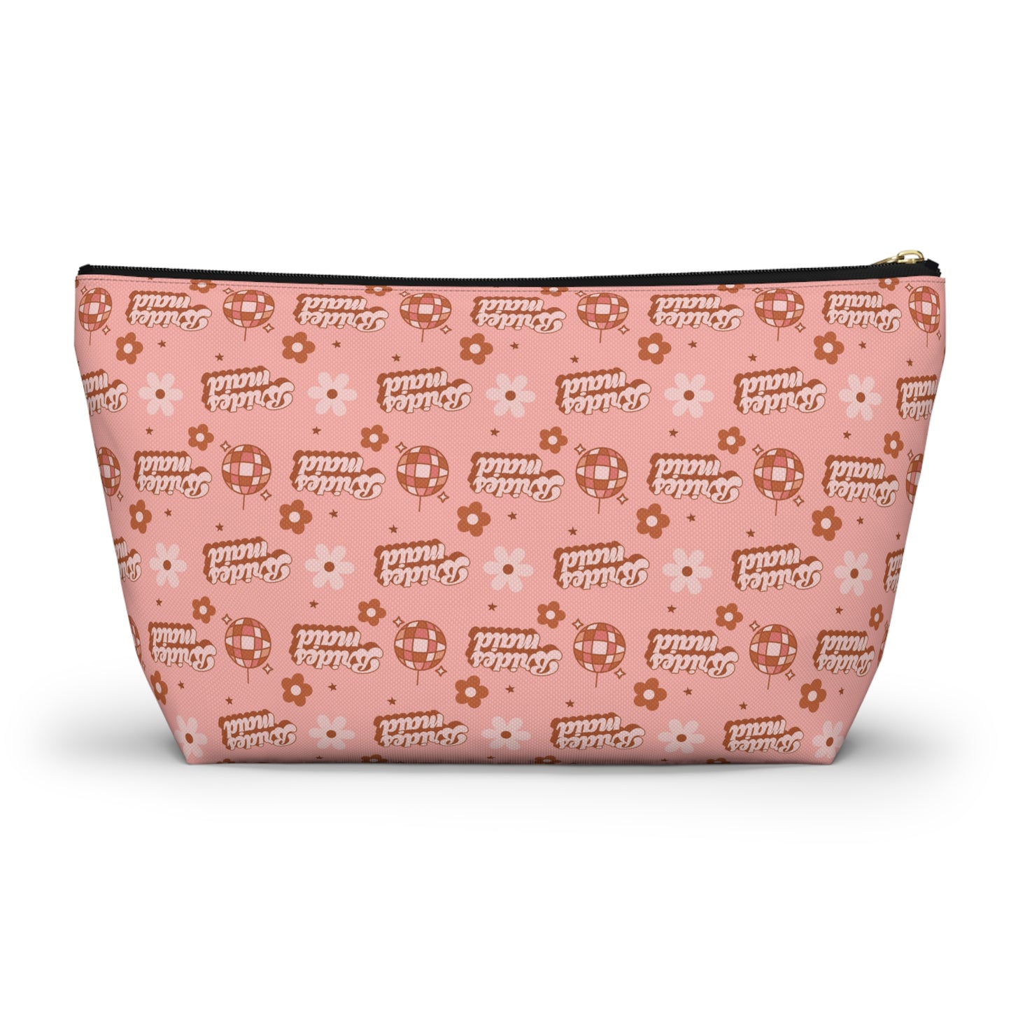 Retro Bridesmaid Pink Disco Ball Print Design Accessory Pouch w T-bottom
