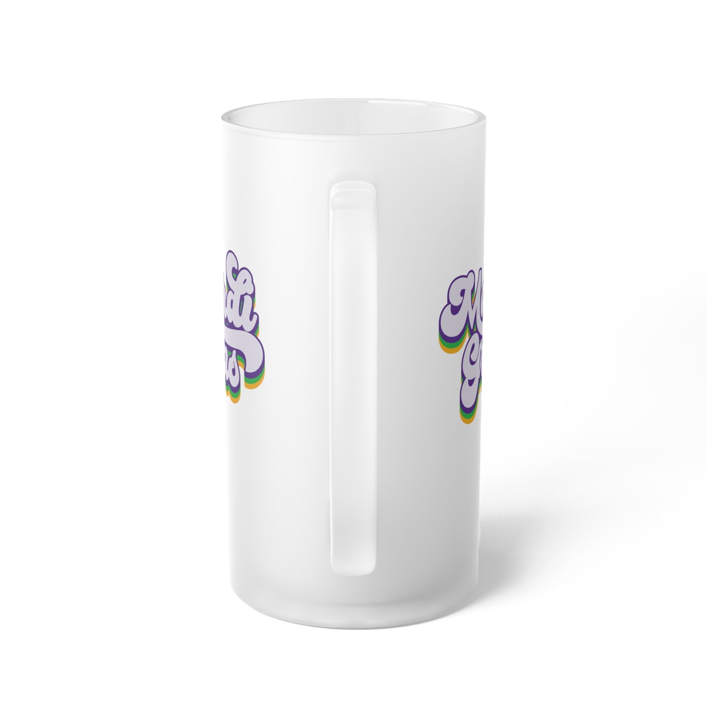 Mardi Gras Layered Rainbow Frosted Glass Beer Mug