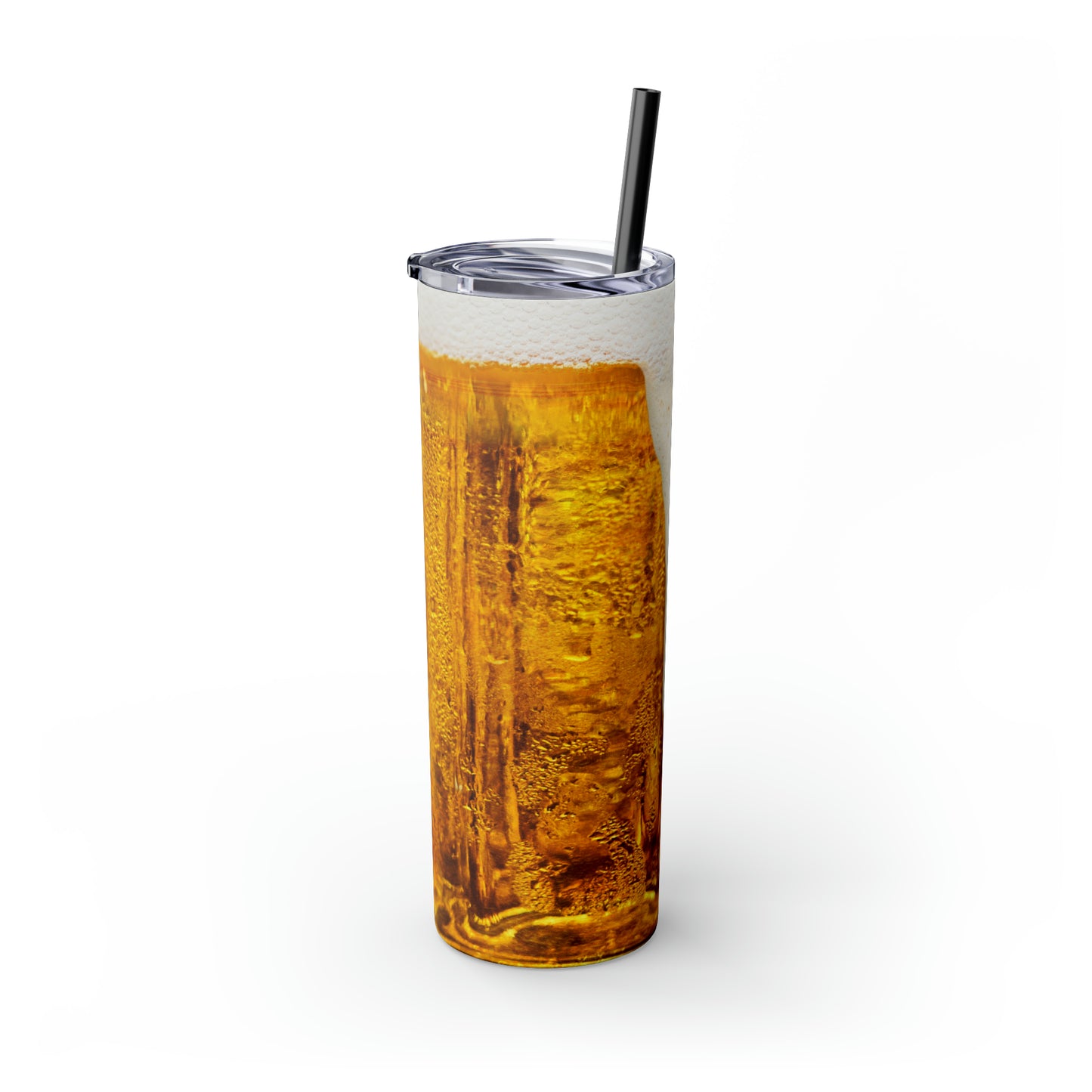 Beer Print with Beer Head Skinny Tumbler with Straw, 20oz