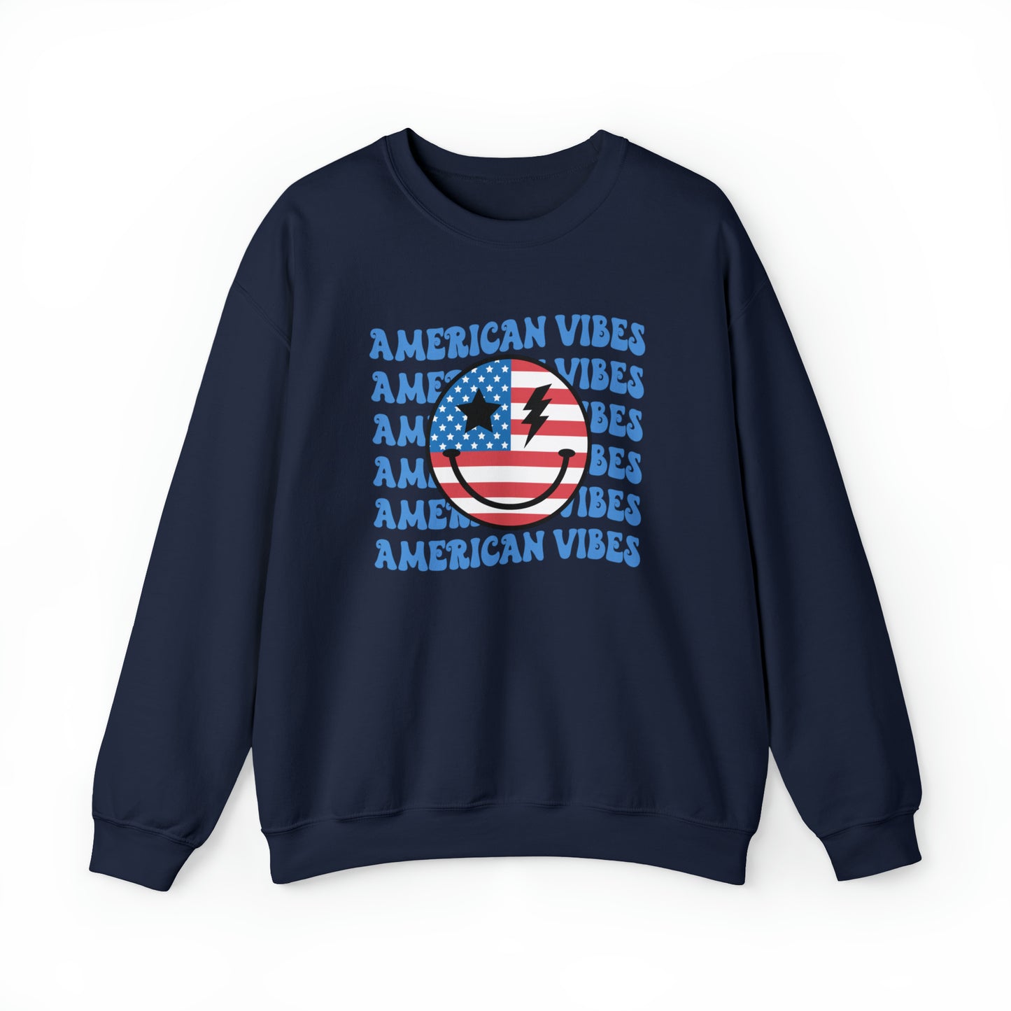 USA American Vibes Flag Smiley Face Heavy Blend™ Crewneck Sweatshirt