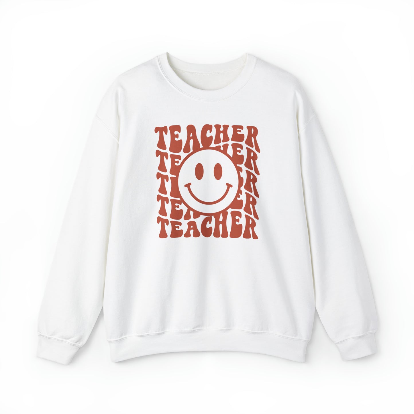 Retro Rust Colored Teacher with Smiley Face Unisex Heavy Blend™ Crewneck Sweatshirt