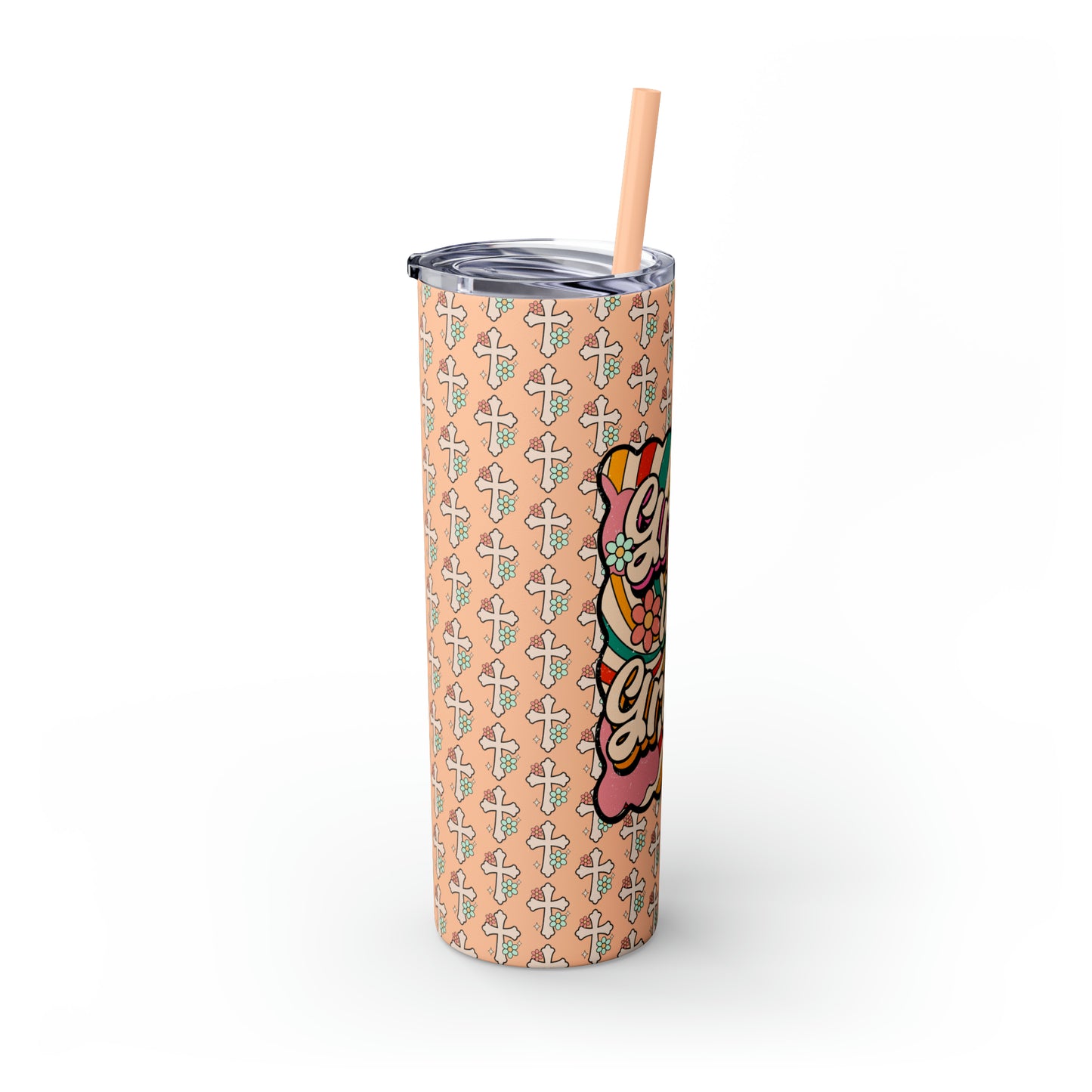 Grow in Grace with Daisy Crosses Christian Skinny Tumbler with Straw, 20oz