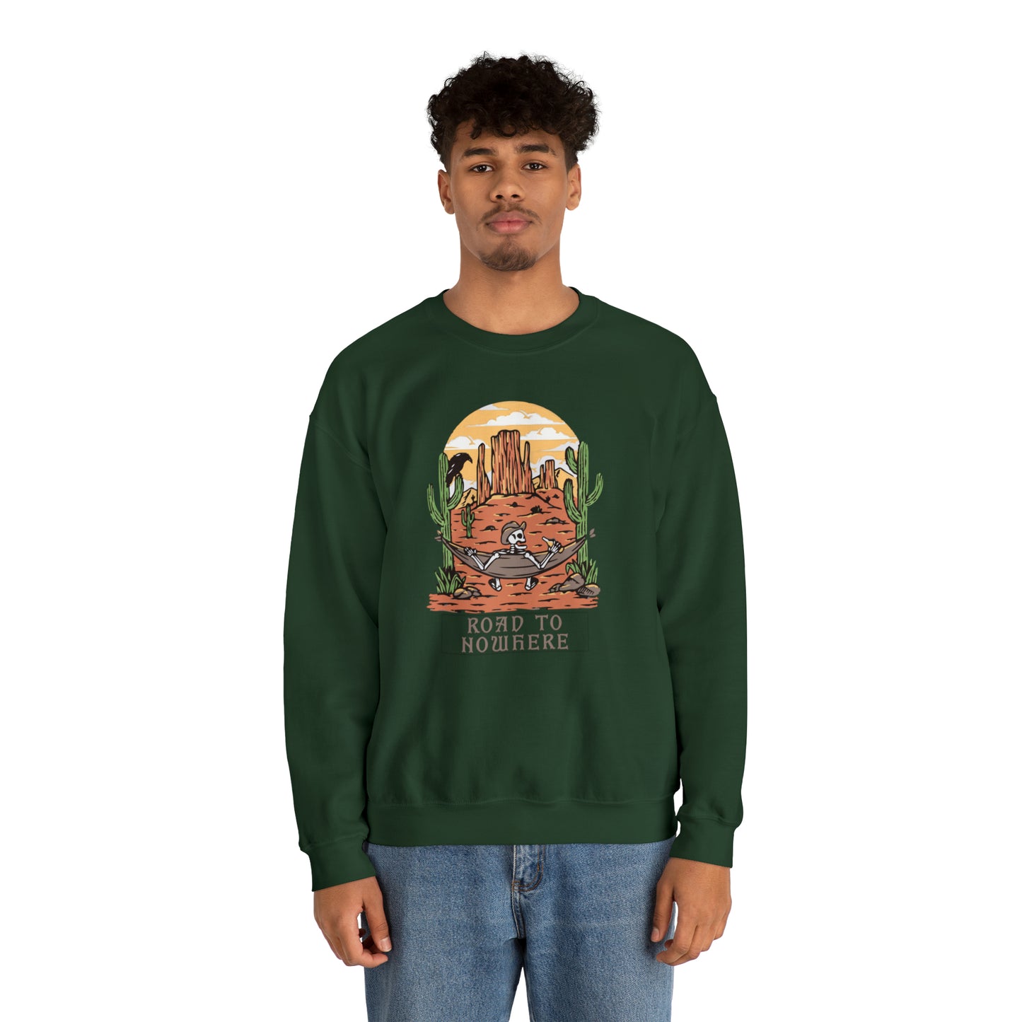 Road to Nowhere Skeleton Fall Halloween Retro Warm Colored Unisex Heavy Blend™ Crewneck Sweatshirt