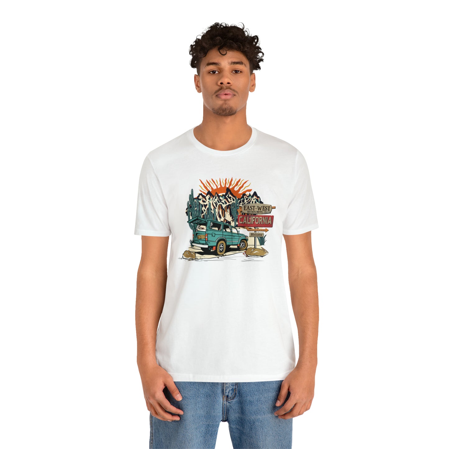 Vintage Mountain Scene with Bronco Unisex Jersey Short Sleeve Tee