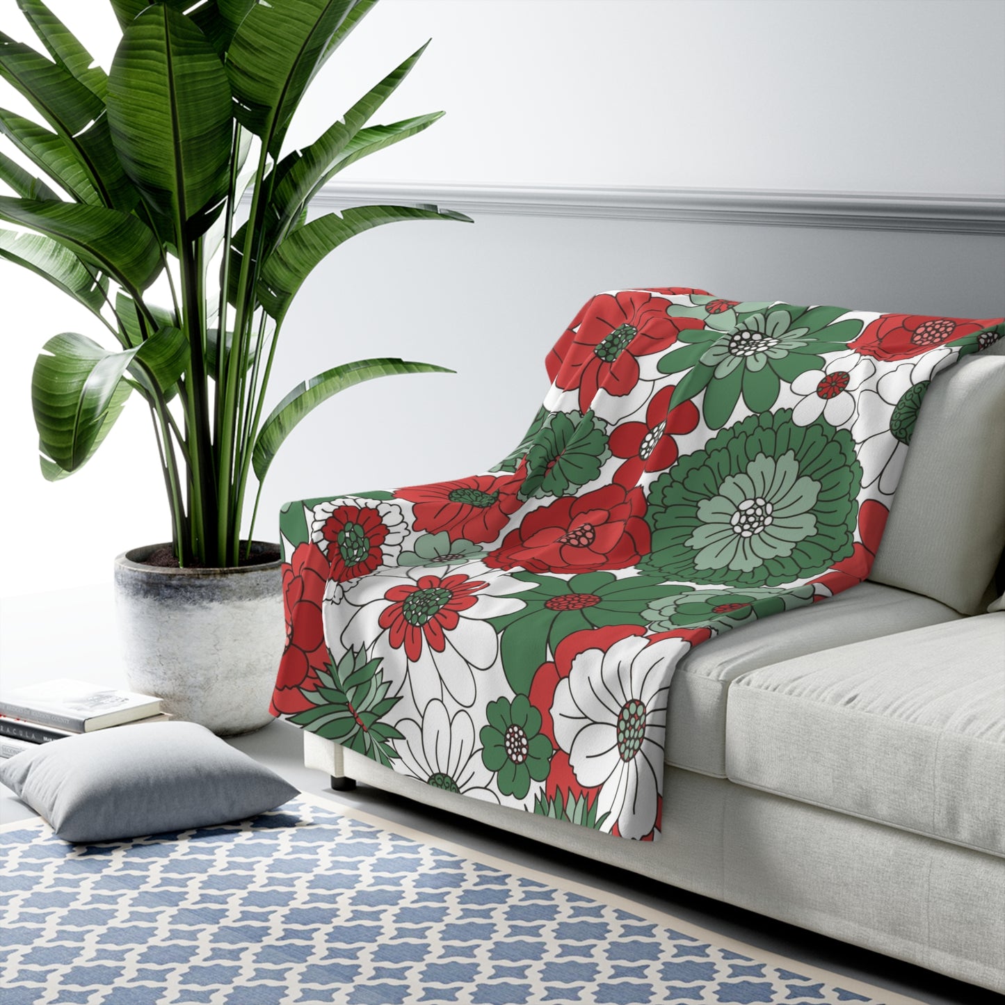 Retro Floral Christmas Sherpa Fleece Blanket