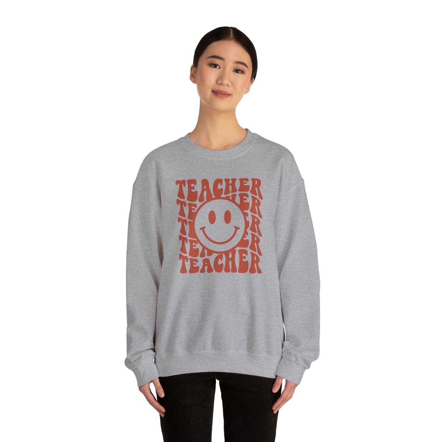 Retro Rust Colored Teacher with Smiley Face Unisex Heavy Blend™ Crewneck Sweatshirt
