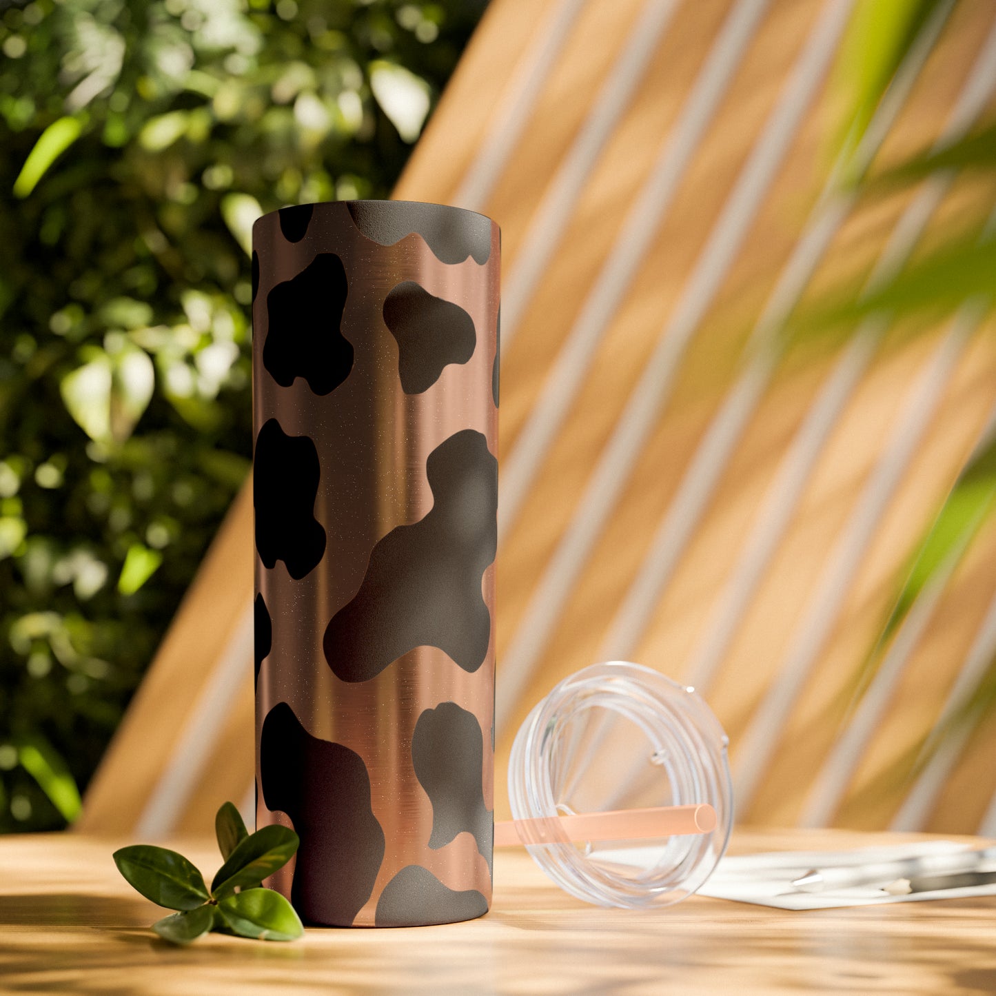 Country Cow Print Skinny Tumbler with Straw, 20oz