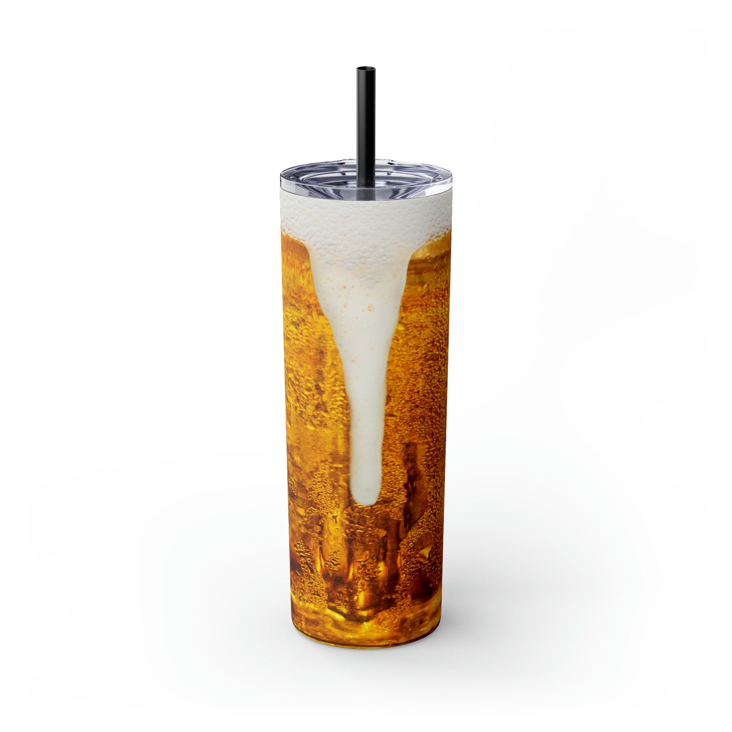 Beer Print with Beer Head Skinny Tumbler with Straw, 20oz