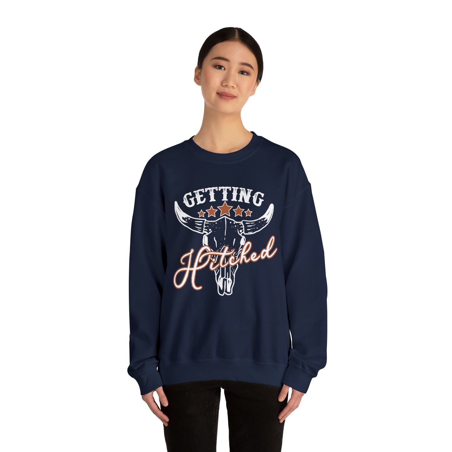 Vintage Getting Hitched Bride Unisex Heavy Blend™ Crewneck Sweatshirt - White Ink