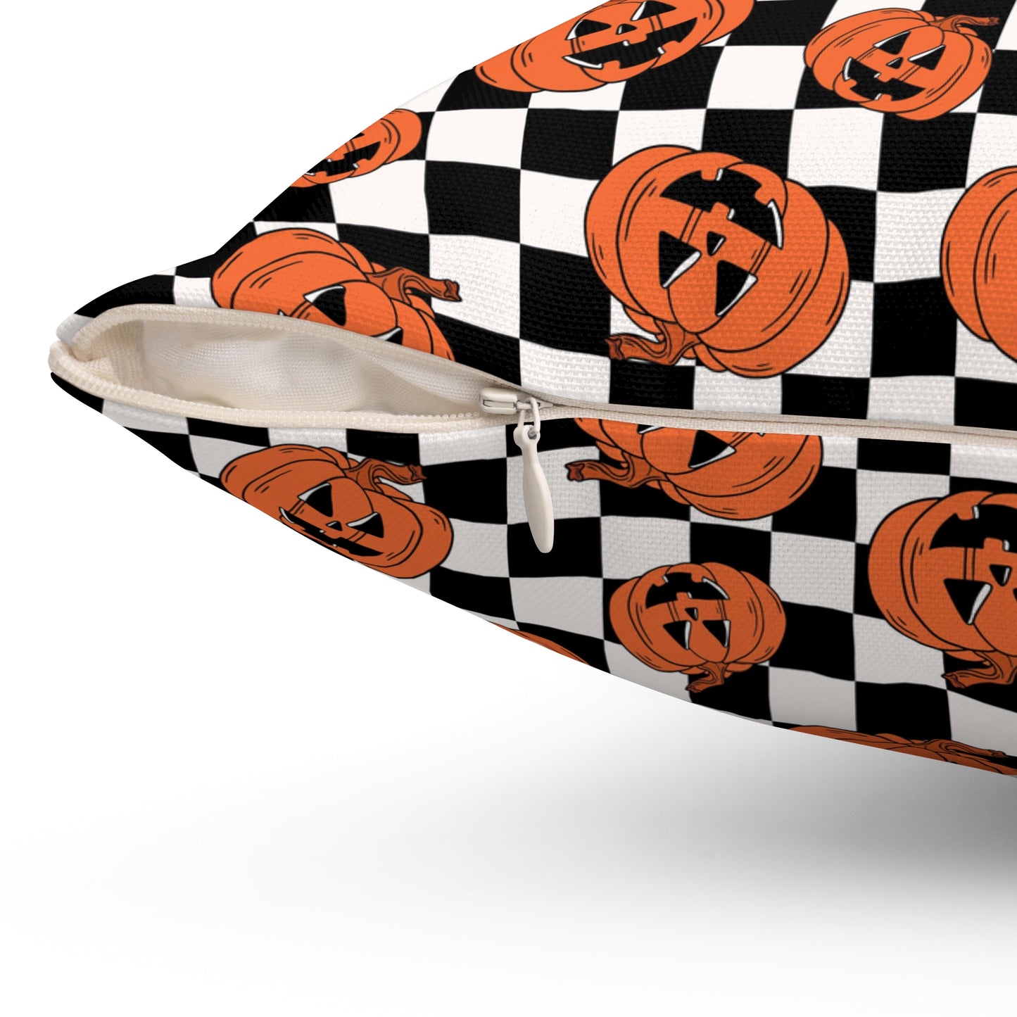 Pumpkin Checkerboard Fall/ Halloween Spun Polyester Square Pillow
