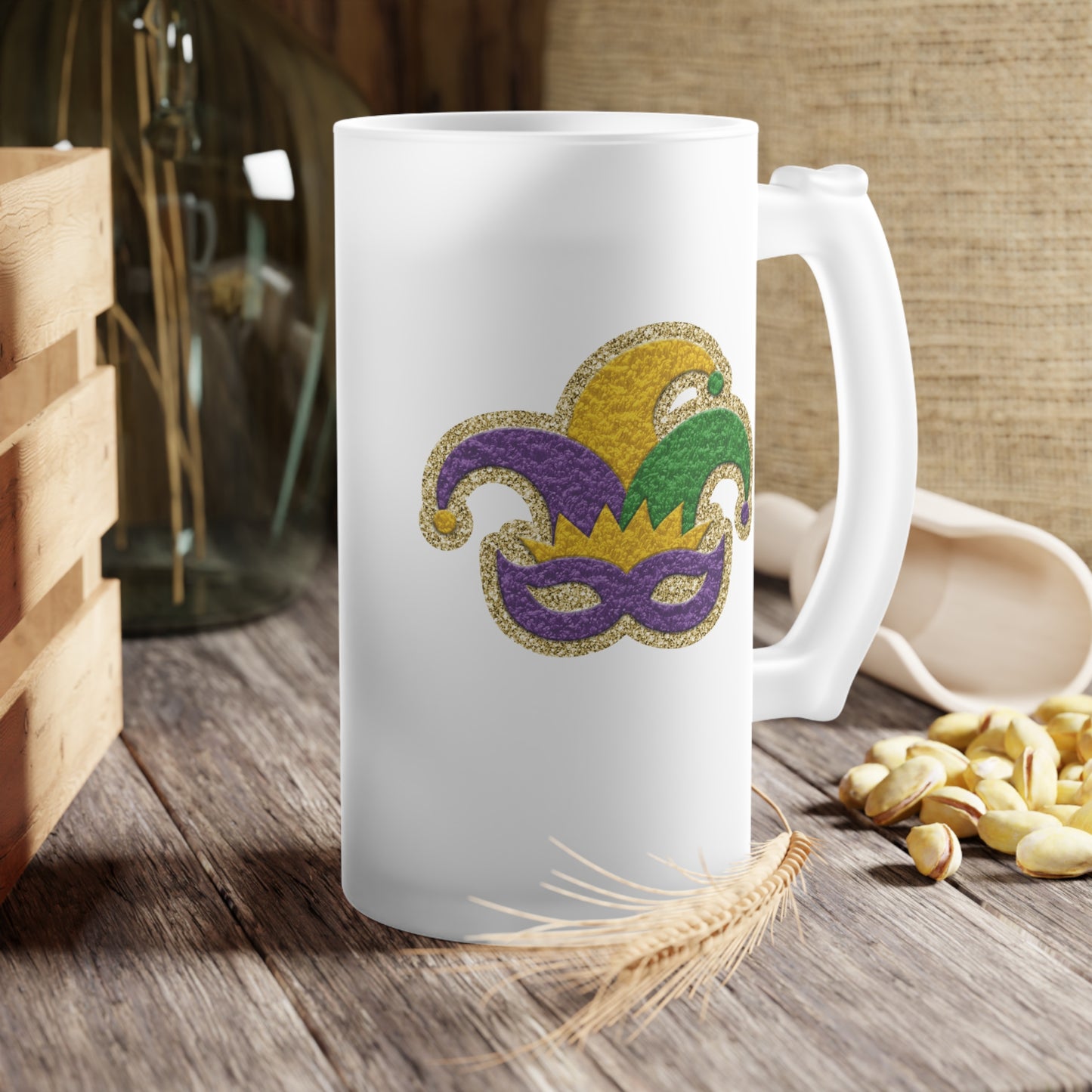 Mardi Gras New Orleans Frosted Glass Beer Mug