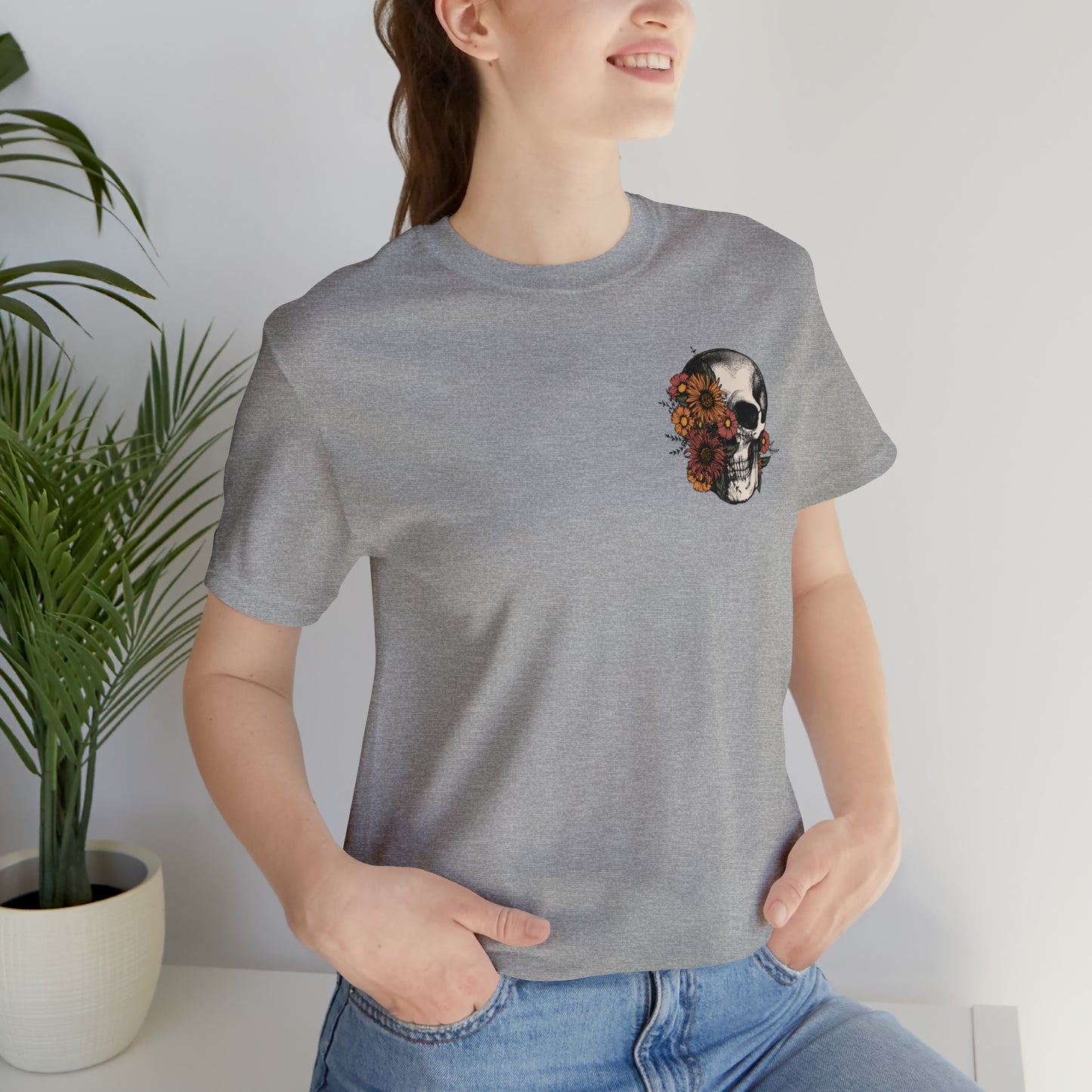 Floral Skeleton Head Front and Back Design T-Shirt
