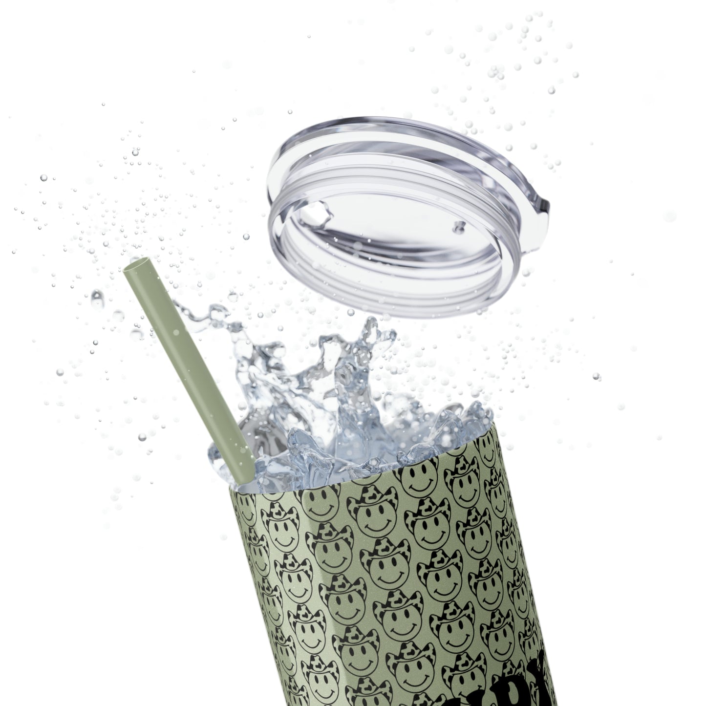 Howdy Howdy Howdy Smiley Face with Cowboy Hat Skinny Tumbler with Straw, 20oz