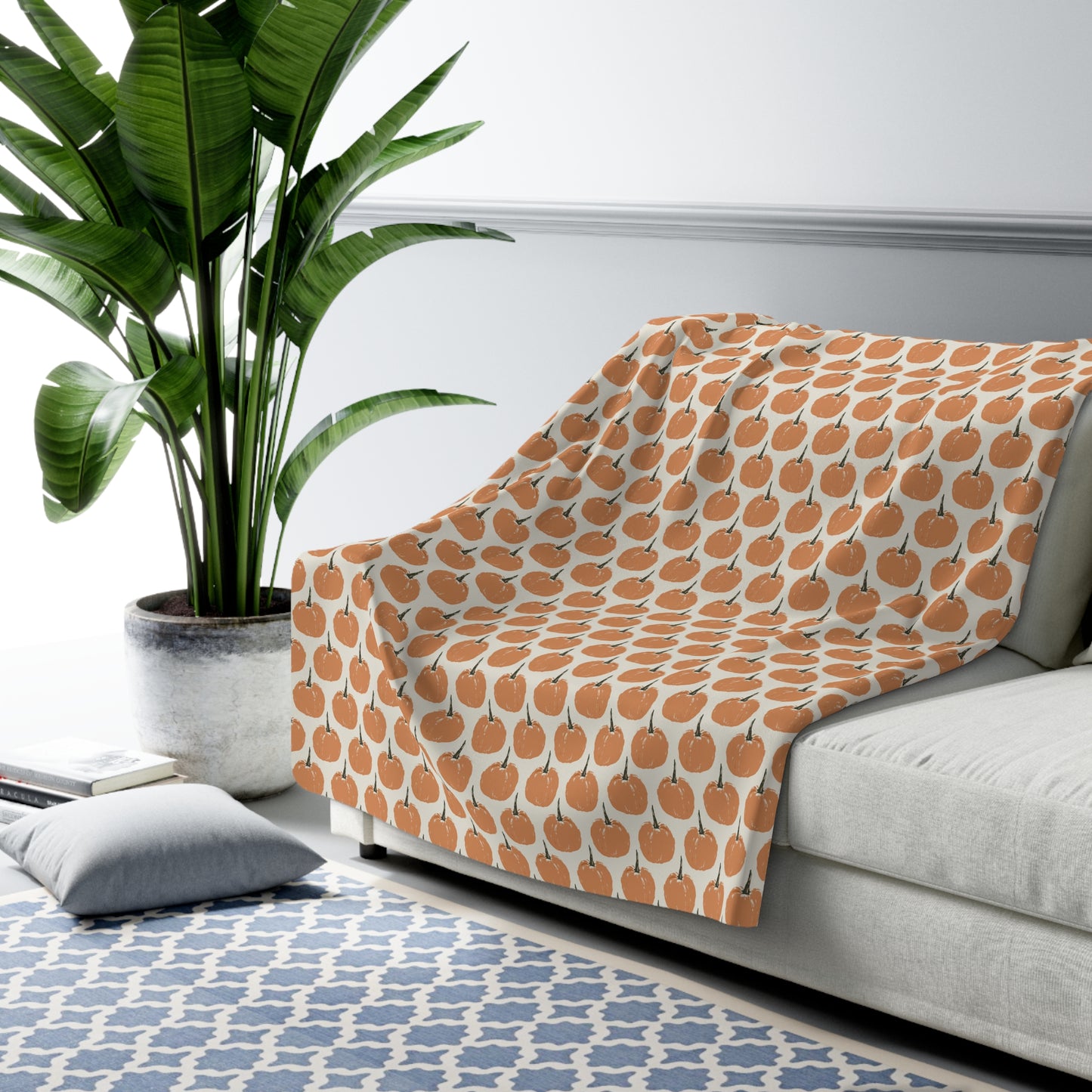 Halloween/ Fall Simple Pumpkin Cream Pattern Design Sherpa Fleece Blanket