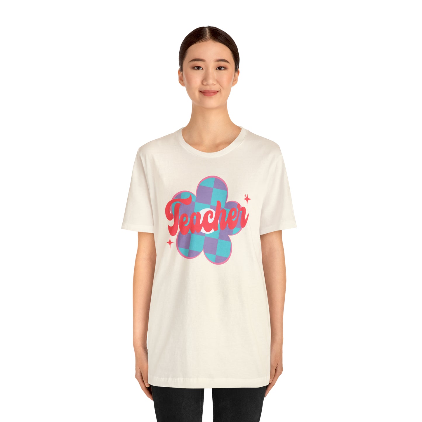 Purple and Blue Plaid Daisey Teacher T-Shirt