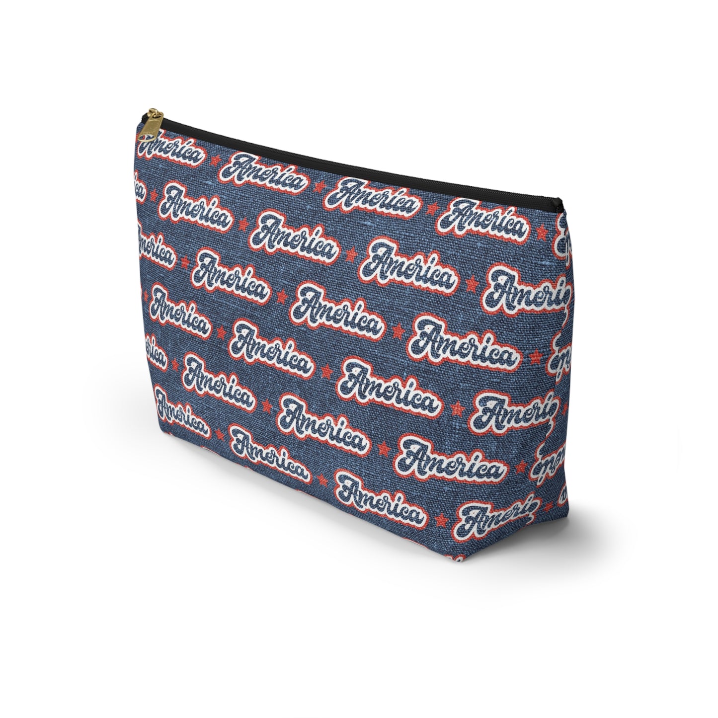USA Retro American Red and Blue Linen Print Design Accessory Pouch w T-bottom