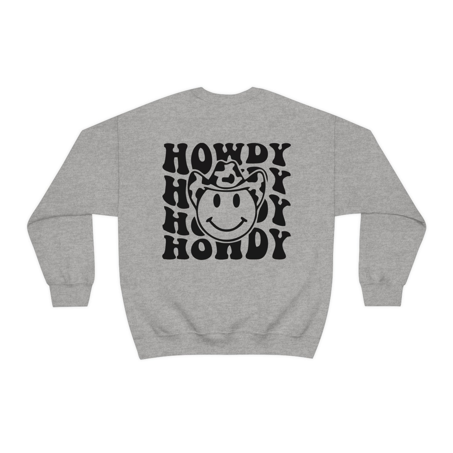 "Smiley Face HOWDY" (Front and Back Design) - Unisex Heavy Blend™ Crewneck Sweatshirt