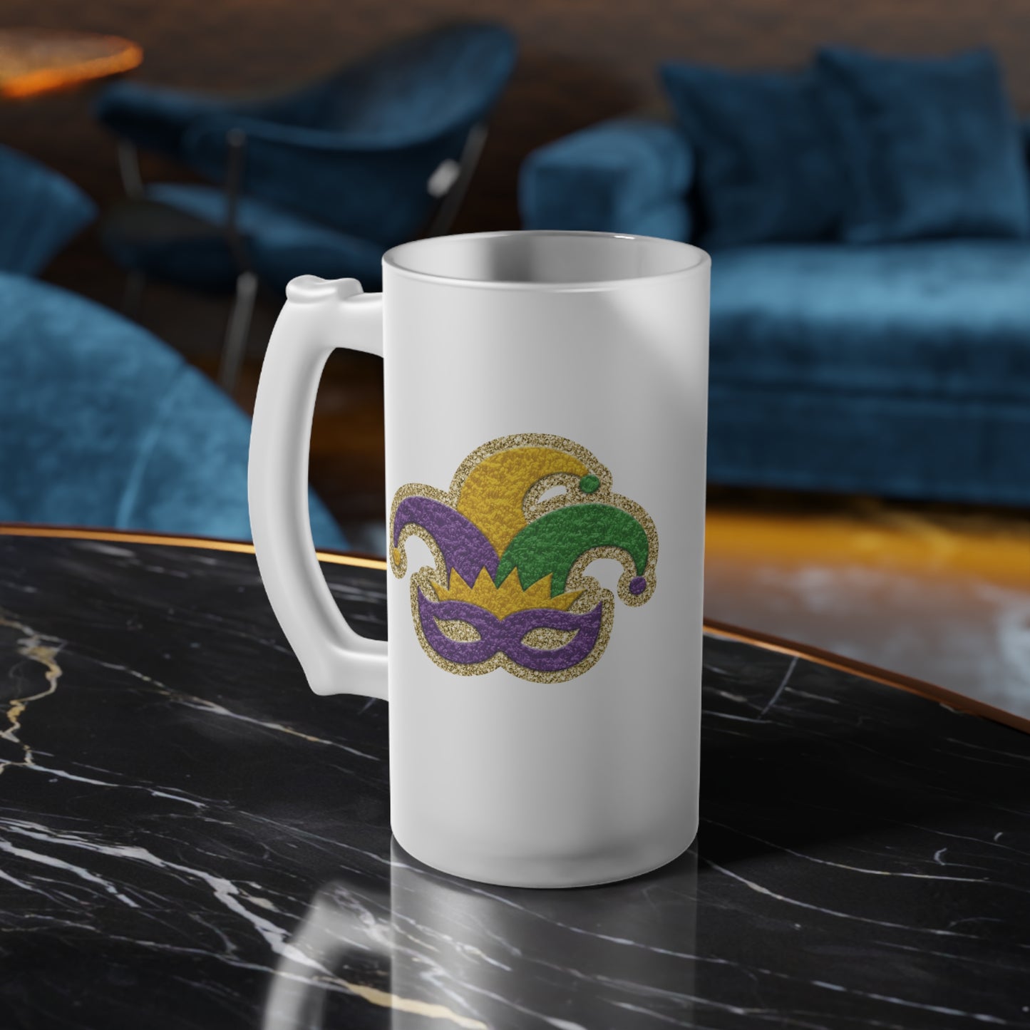 Mardi Gras New Orleans Frosted Glass Beer Mug