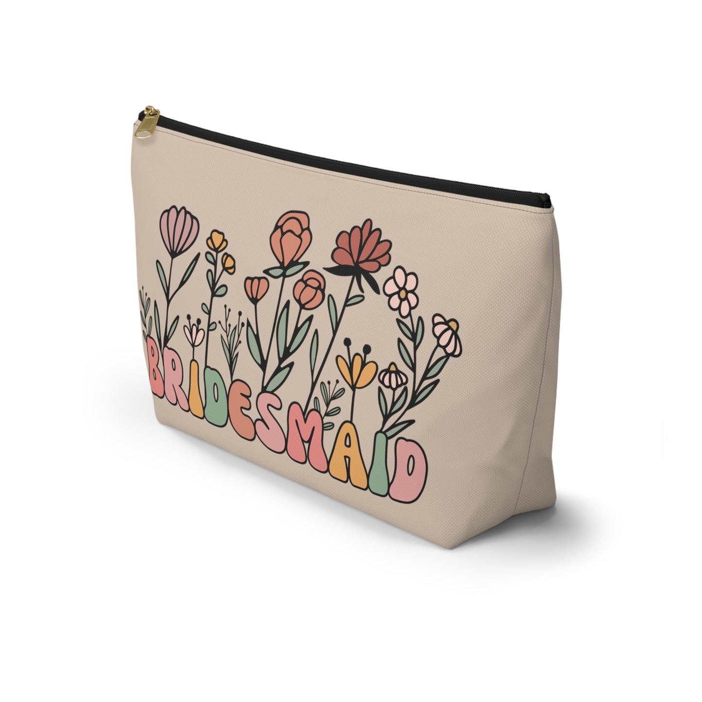 Retro Boho Bridesmaid Floral Print Design Accessory Pouch w T-bottom