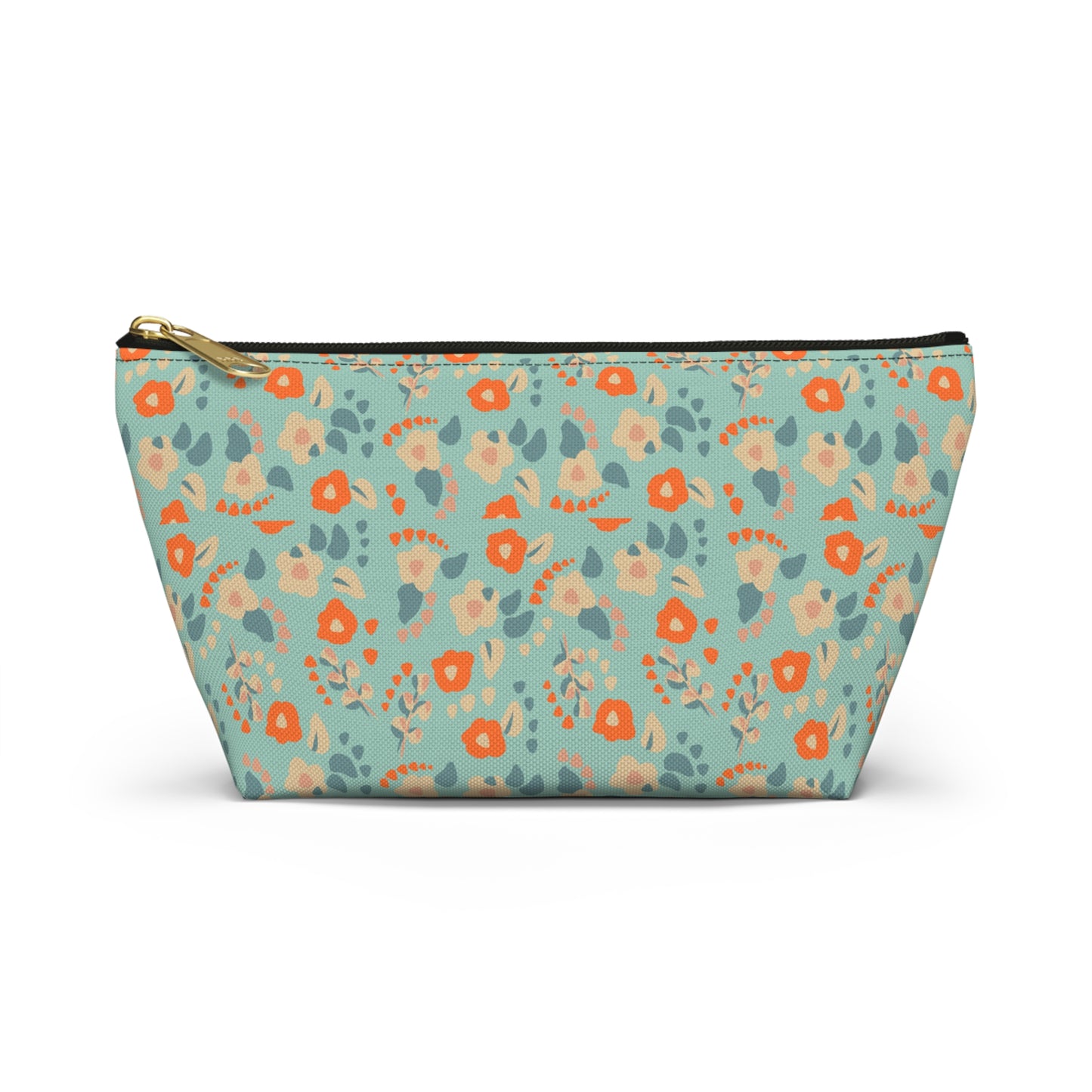 Orange Floral Print Design  Accessory Pouch w T-bottom