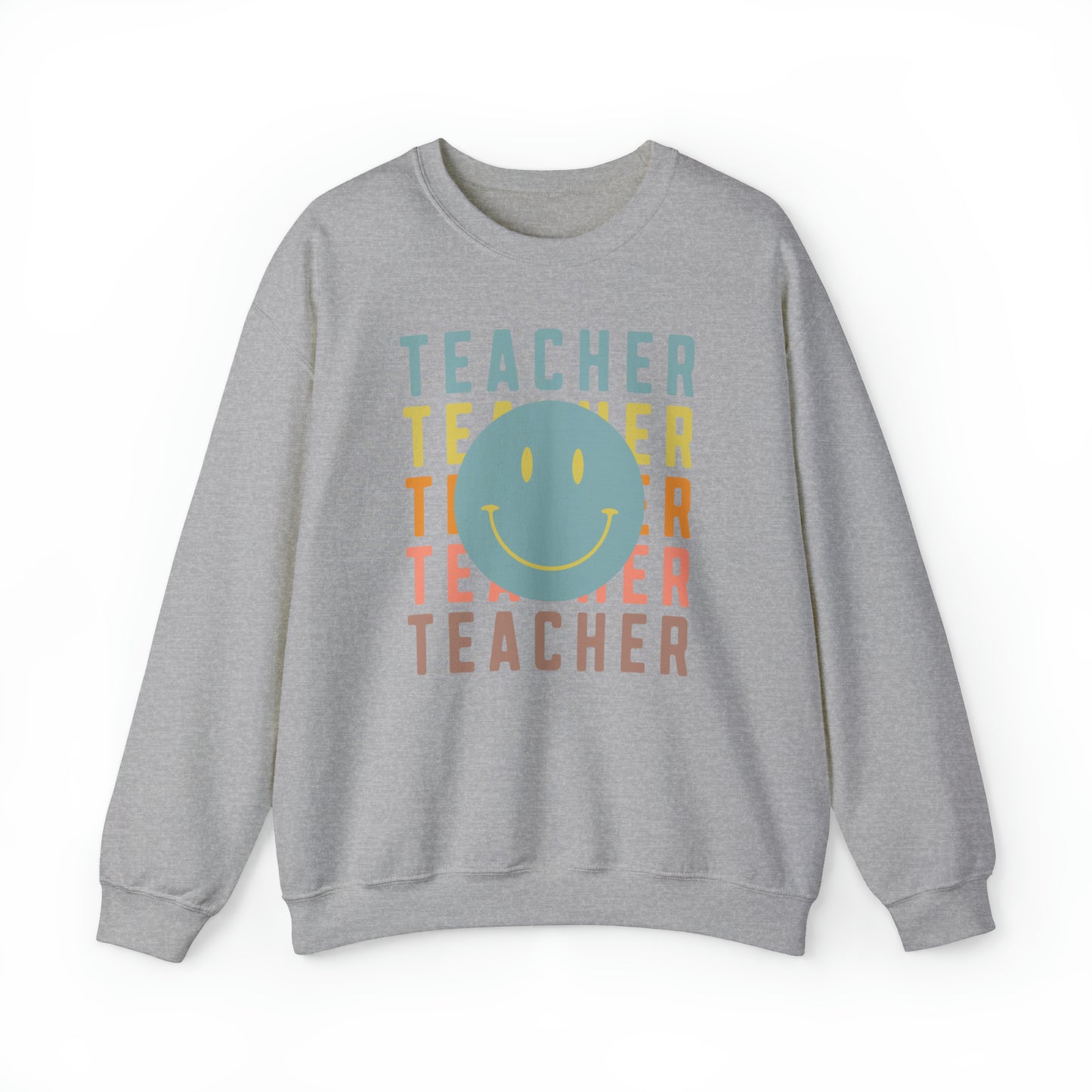 Multi Colored Teacher with Smiley Face Unisex Heavy Blend™ Crewneck Sweatshirt
