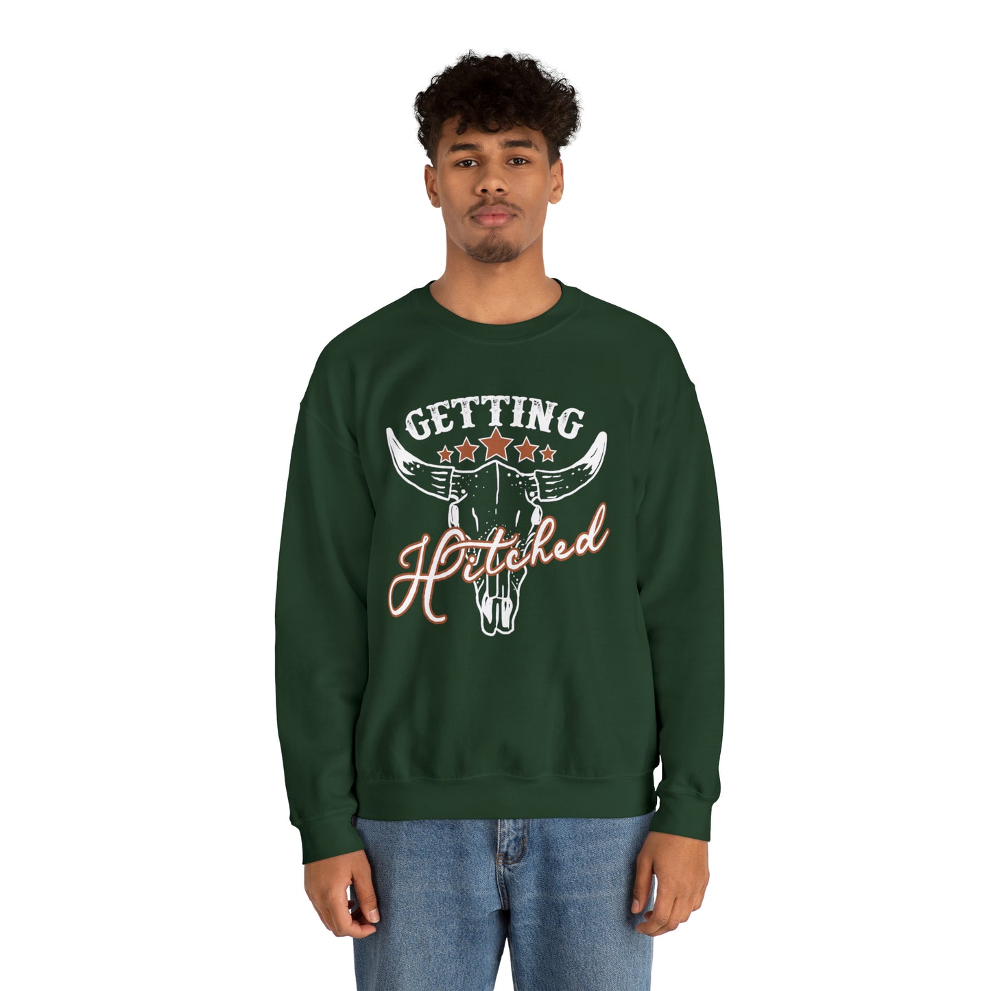 Vintage Getting Hitched Bride Unisex Heavy Blend™ Crewneck Sweatshirt - White Ink