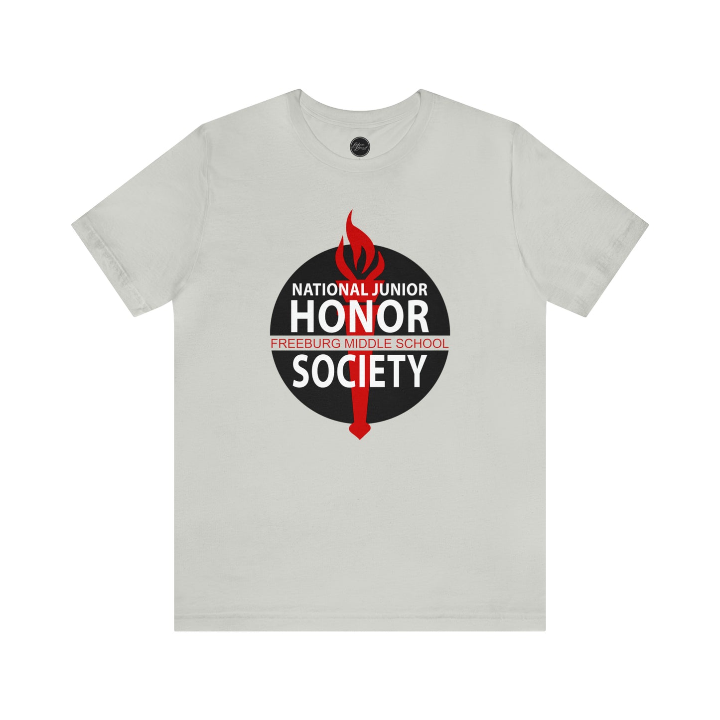 Freeburg Middle School Black Red and White NJHS National Junior Honor Society Red Torch Logo Bella Jersey Short Sleeve Tee (Unisex)