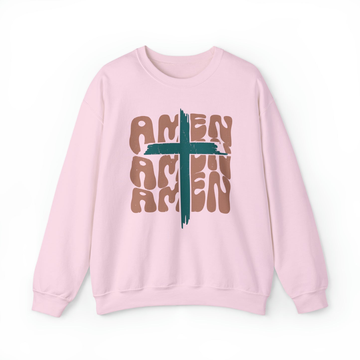 Vintage Amen Amen Amen with Cross Design Boho Color Print Heavy Blend™ Crewneck Sweatshirt