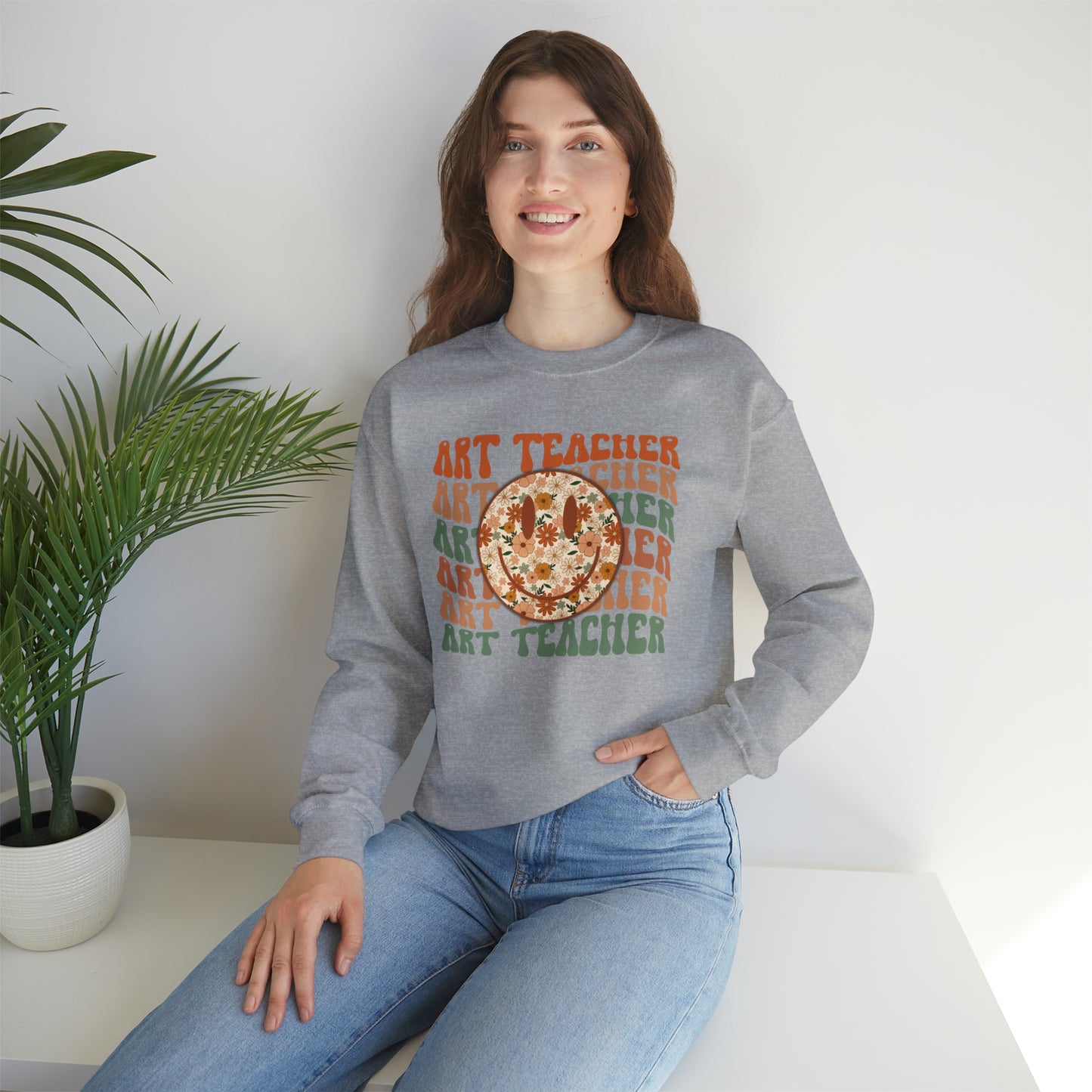 Art Teacher with Smiley Face Heavyweight Crewneck Sweatshirt
