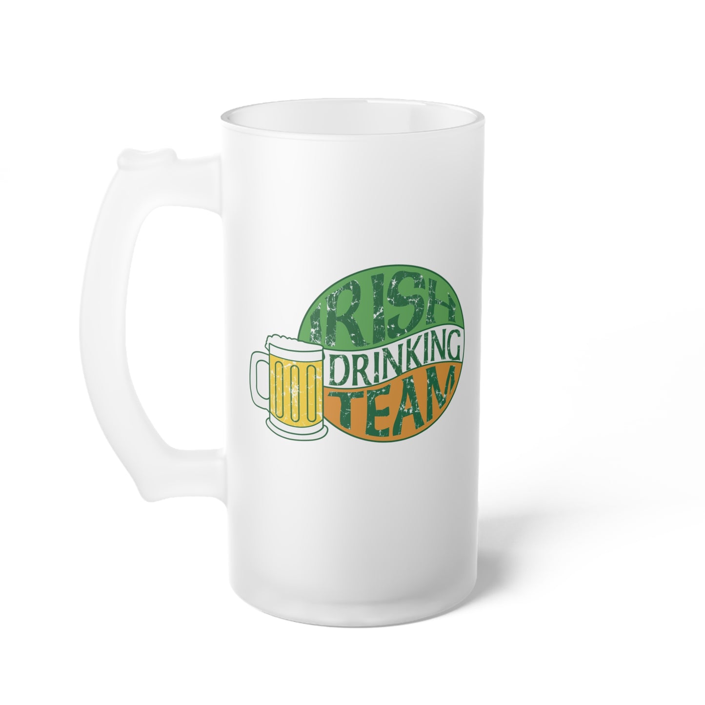 St. Patrick's Irish Drinking Team Shamrock patterned Frosted Glass Beer Mug