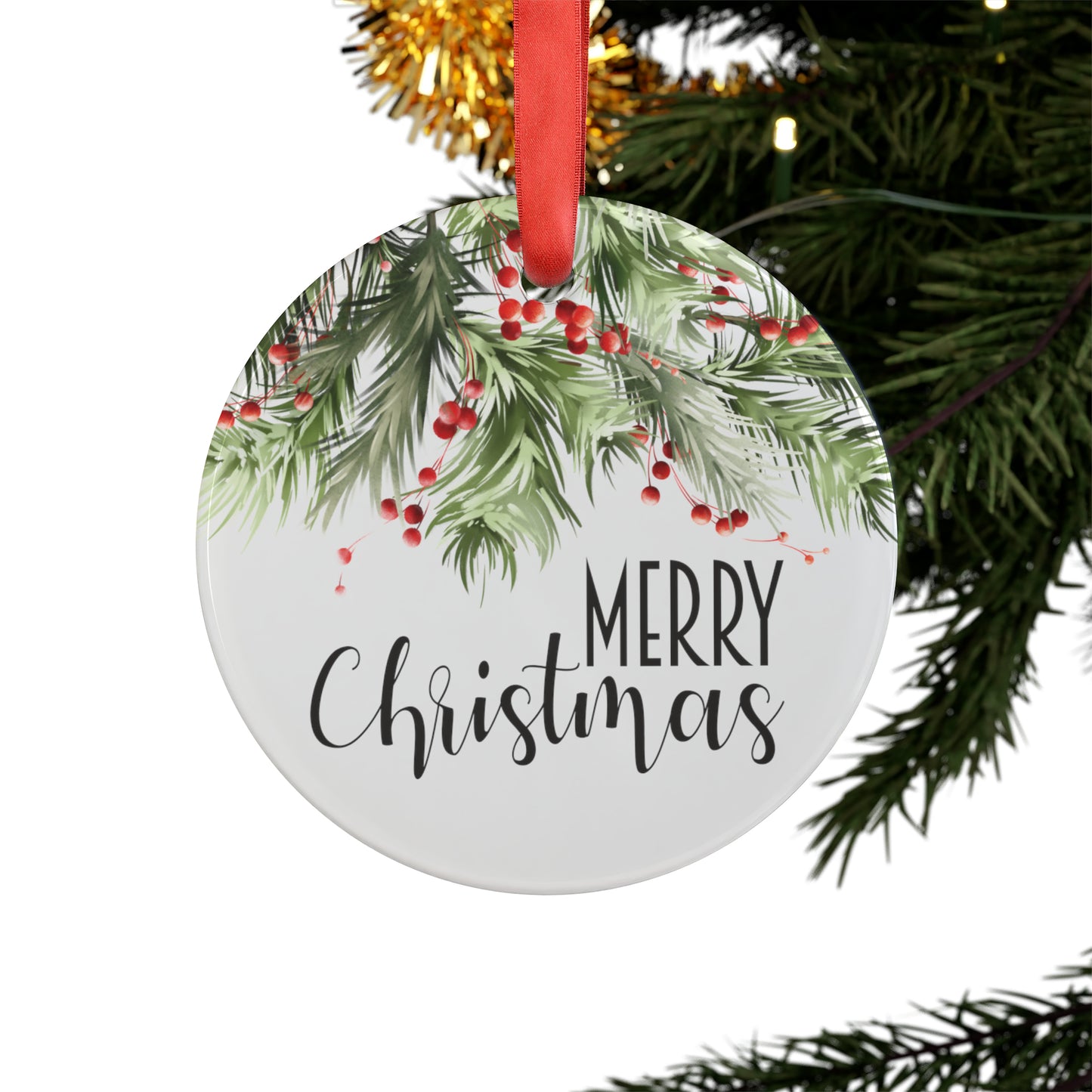 Merry Christmas Garland Acrylic Ornament with Ribbon