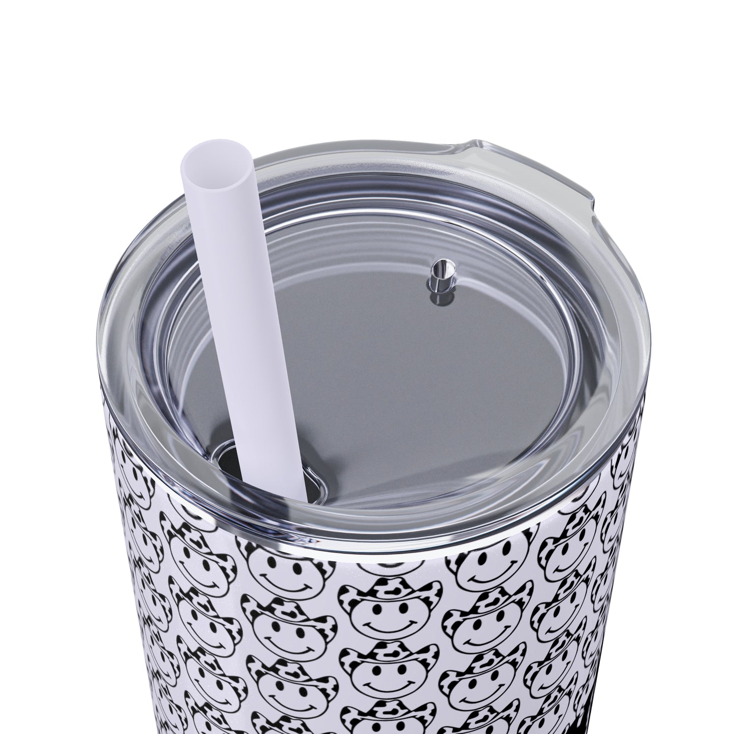 Howdy Howdy Howdy Smiley Face with Cowboy Hat Skinny Tumbler with Straw, 20oz