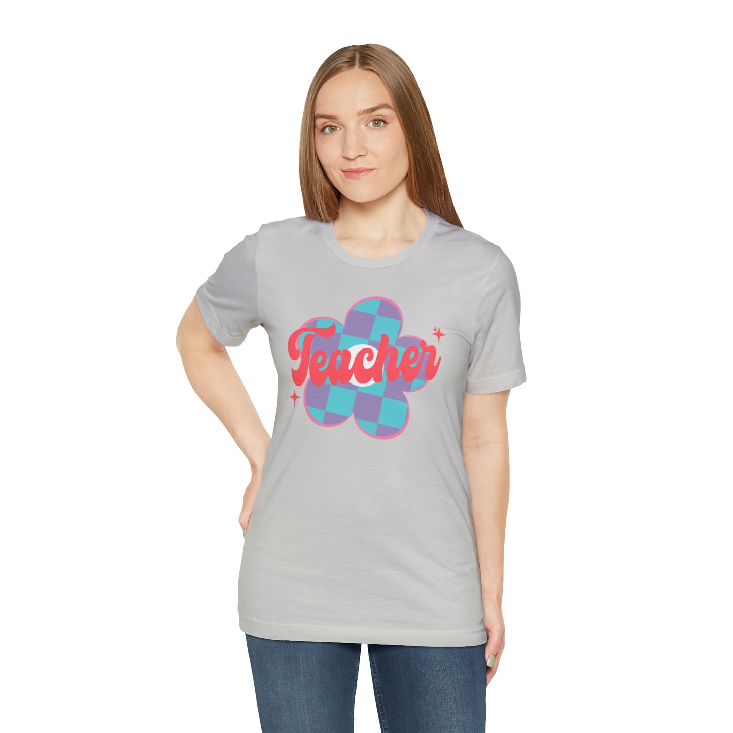 Purple and Blue Plaid Daisey Teacher T-Shirt